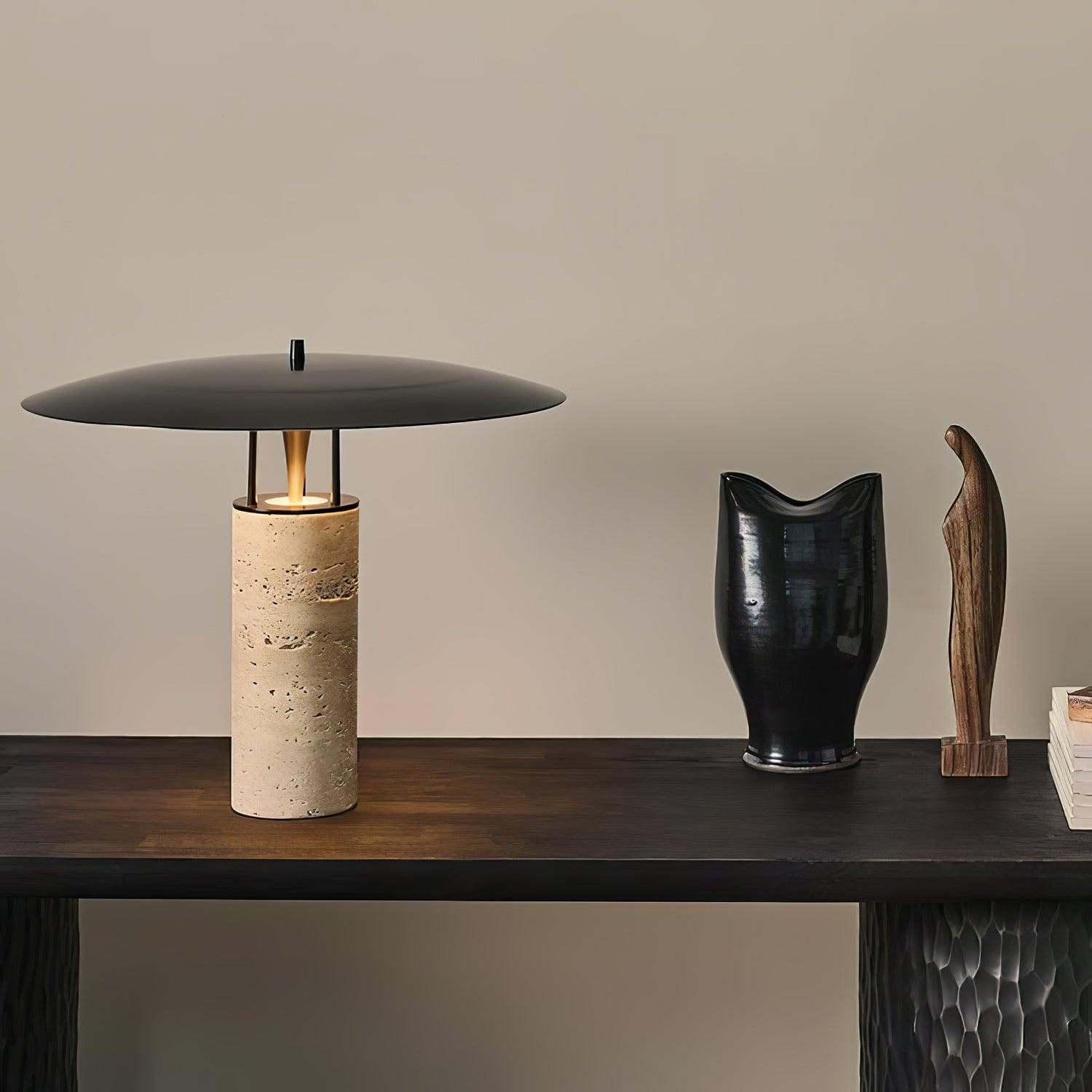 Eltheiel Disc-Pillar Travertine Table Lamp - Blowlighting