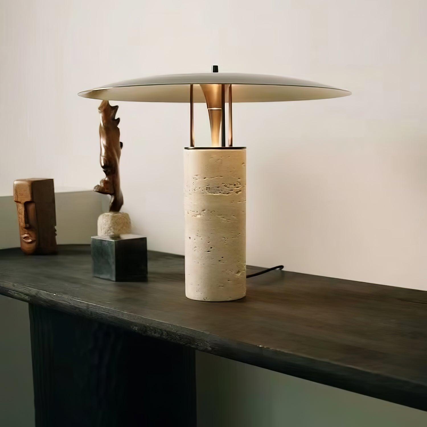 Eltheiel Disc-Pillar Travertine Table Lamp - Blowlighting