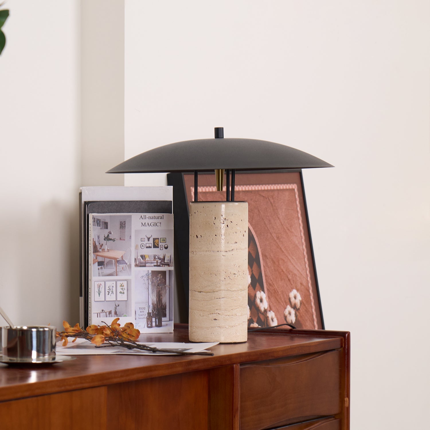 Eltheiel Disc-Pillar Travertine Table Lamp - Blowlighting