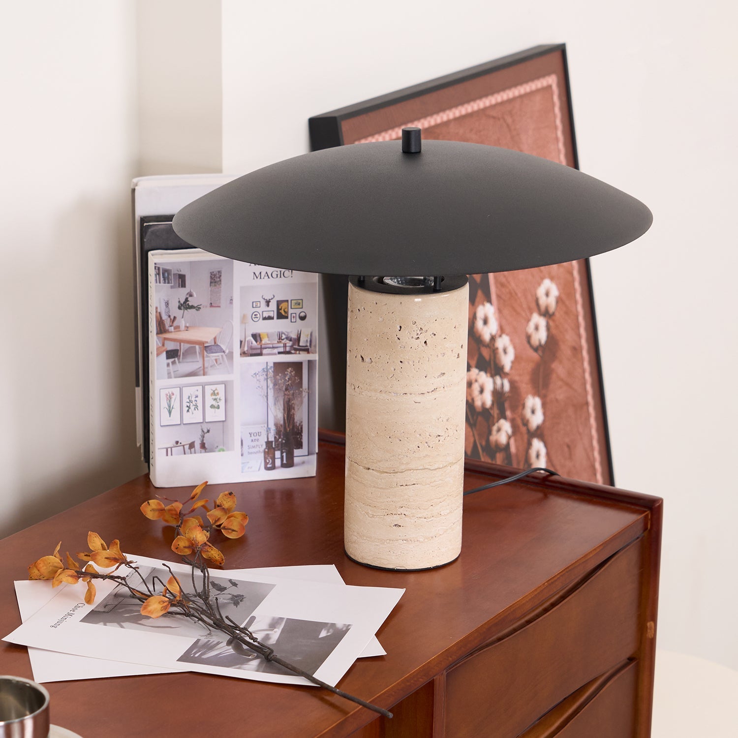 Eltheiel Disc-Pillar Travertine Table Lamp - Blowlighting