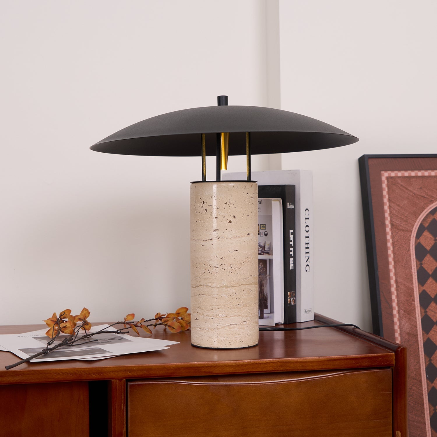 Eltheiel Disc-Pillar Travertine Table Lamp - Blowlighting