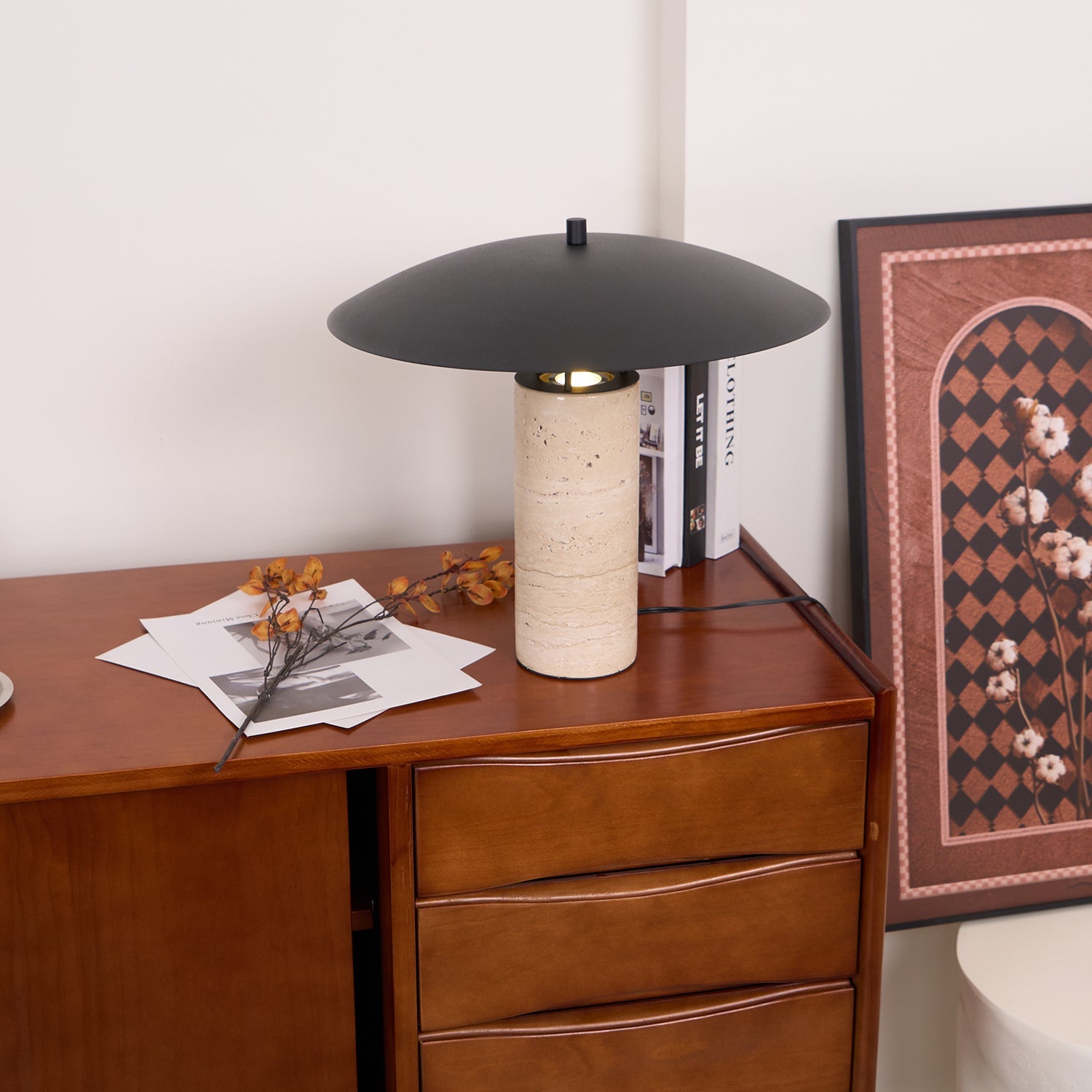 Eltheiel Disc-Pillar Travertine Table Lamp - Blowlighting