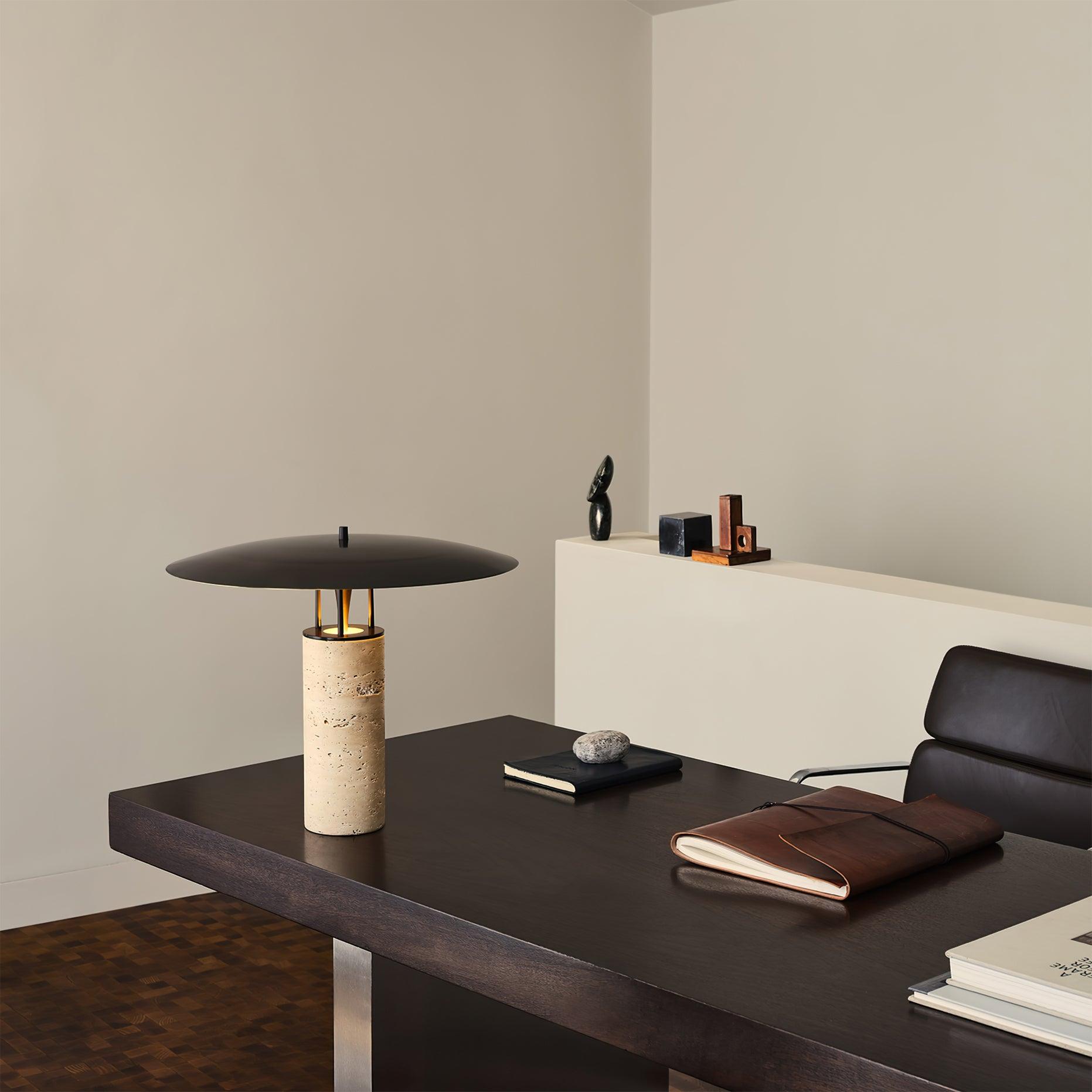 Eltheiel Disc-Pillar Travertine Table Lamp - Blowlighting