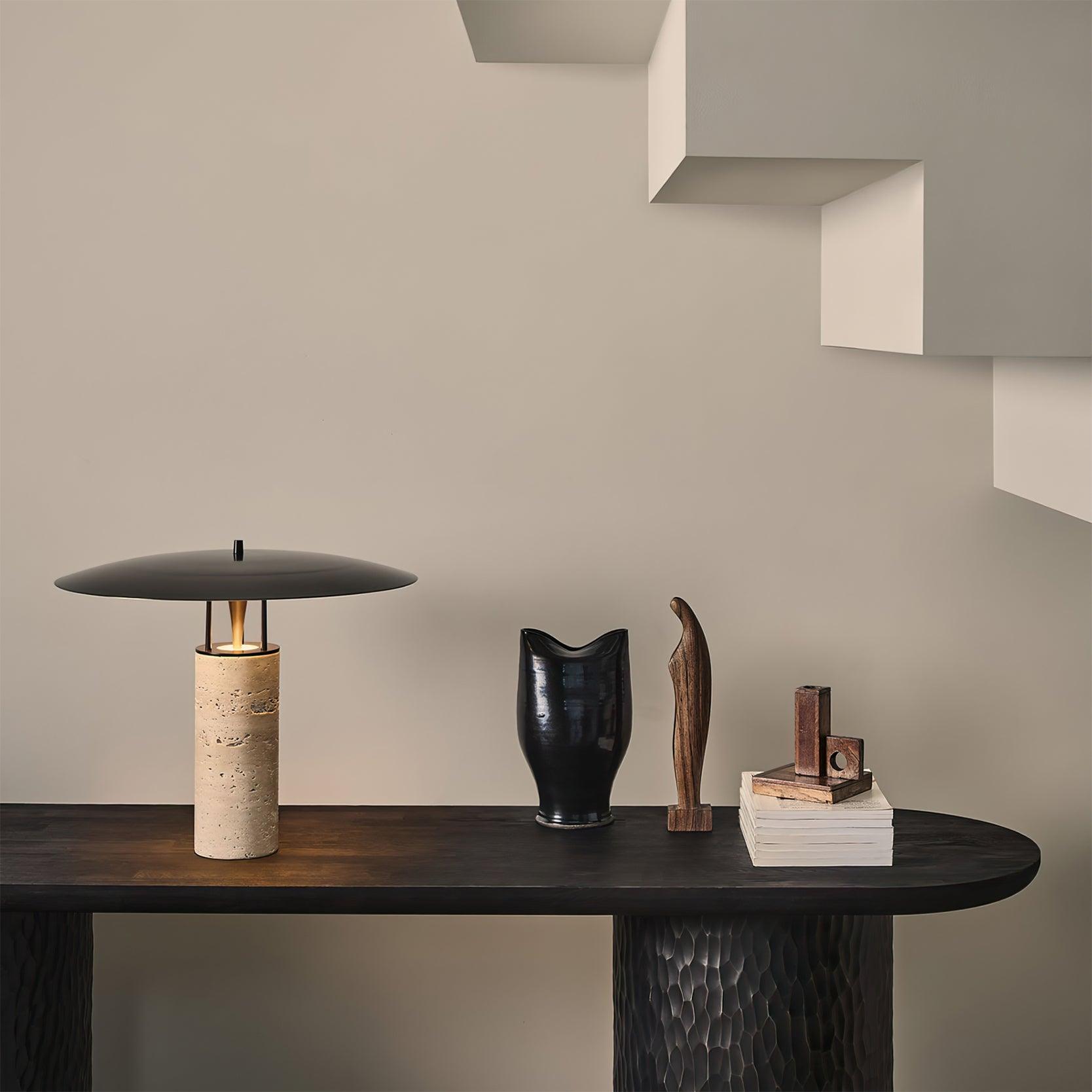 Eltheiel Disc-Pillar Travertine Table Lamp - Blowlighting