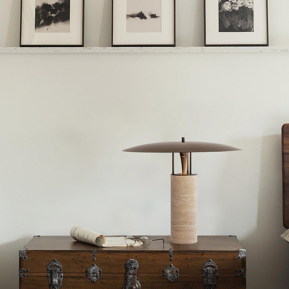 Eltheiel Disc-Pillar Travertine Table Lamp - Blowlighting