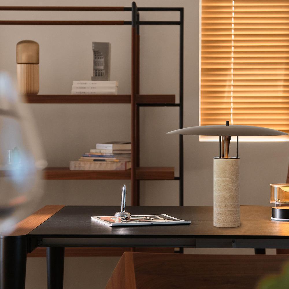 Eltheiel Disc-Pillar Travertine Table Lamp - Blowlighting