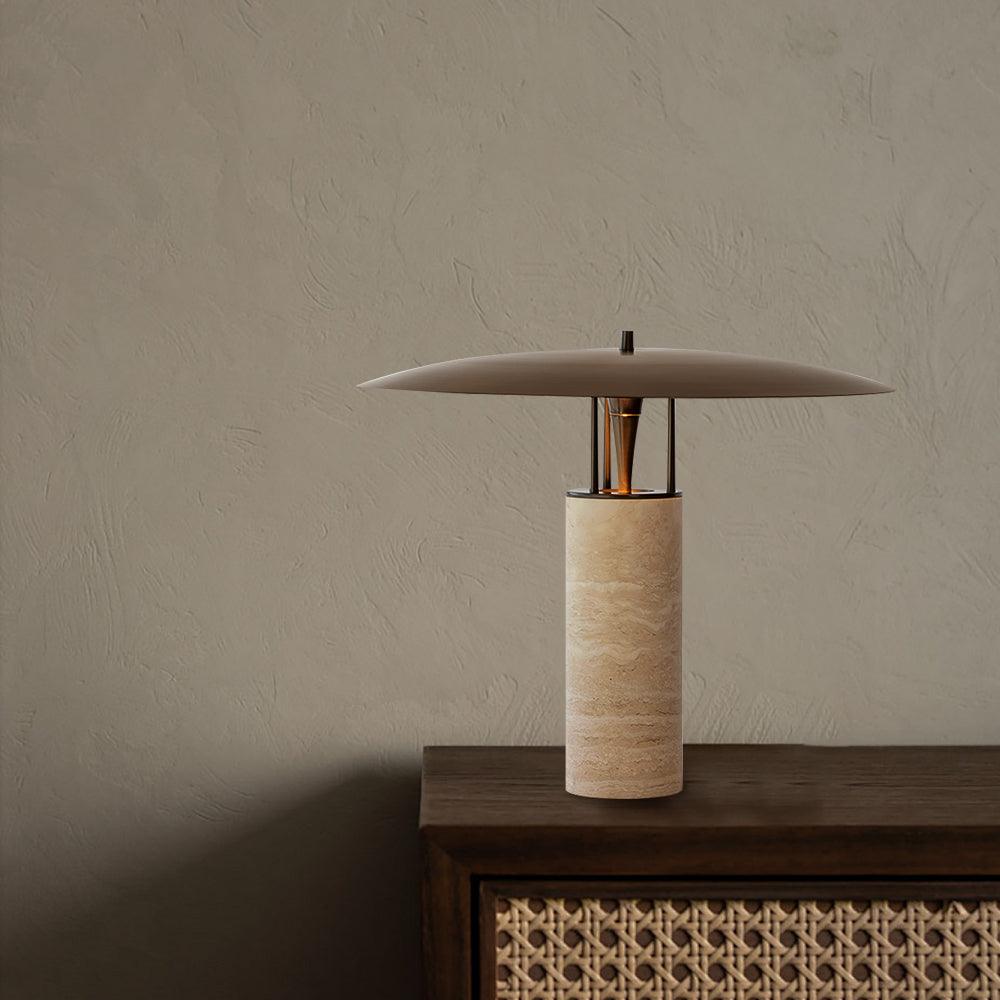 Eltheiel Disc-Pillar Travertine Table Lamp - Blowlighting