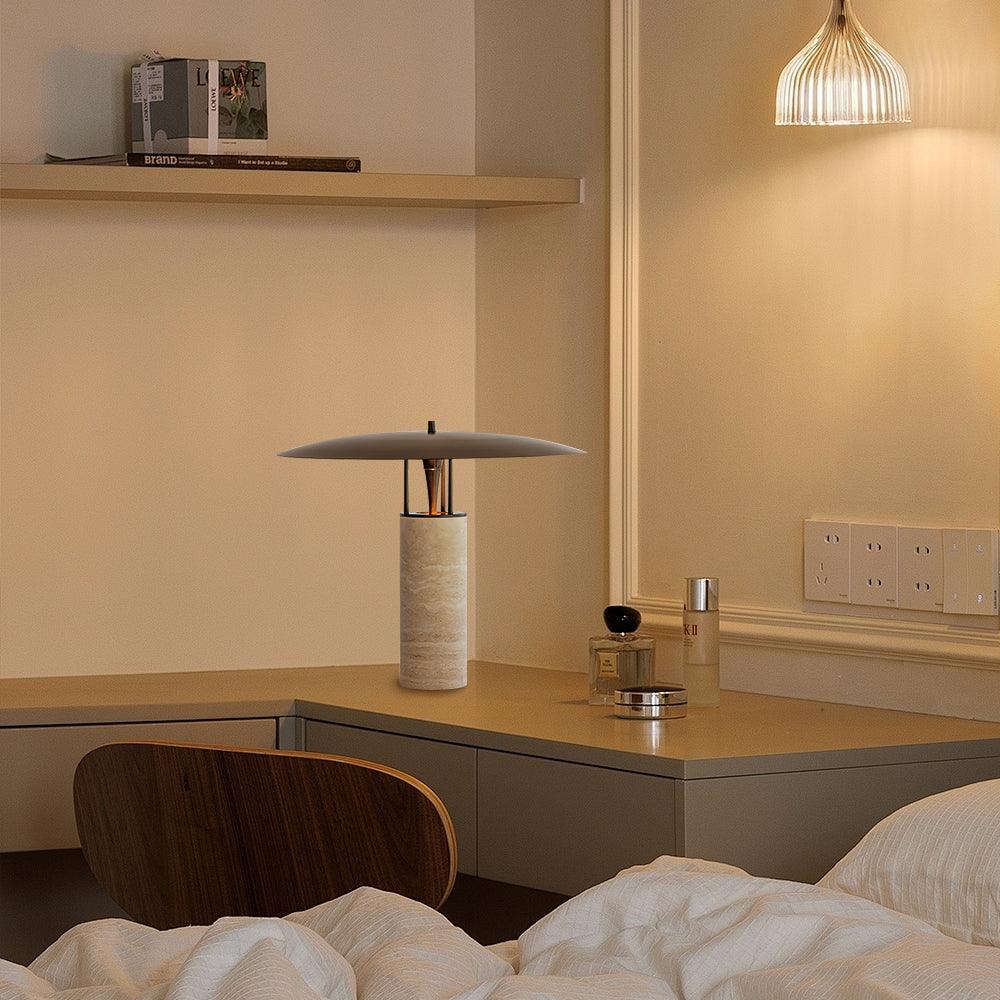Eltheiel Disc-Pillar Travertine Table Lamp - Blowlighting