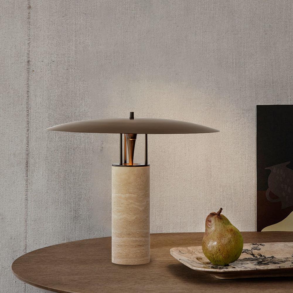 Eltheiel Disc-Pillar Travertine Table Lamp - Blowlighting