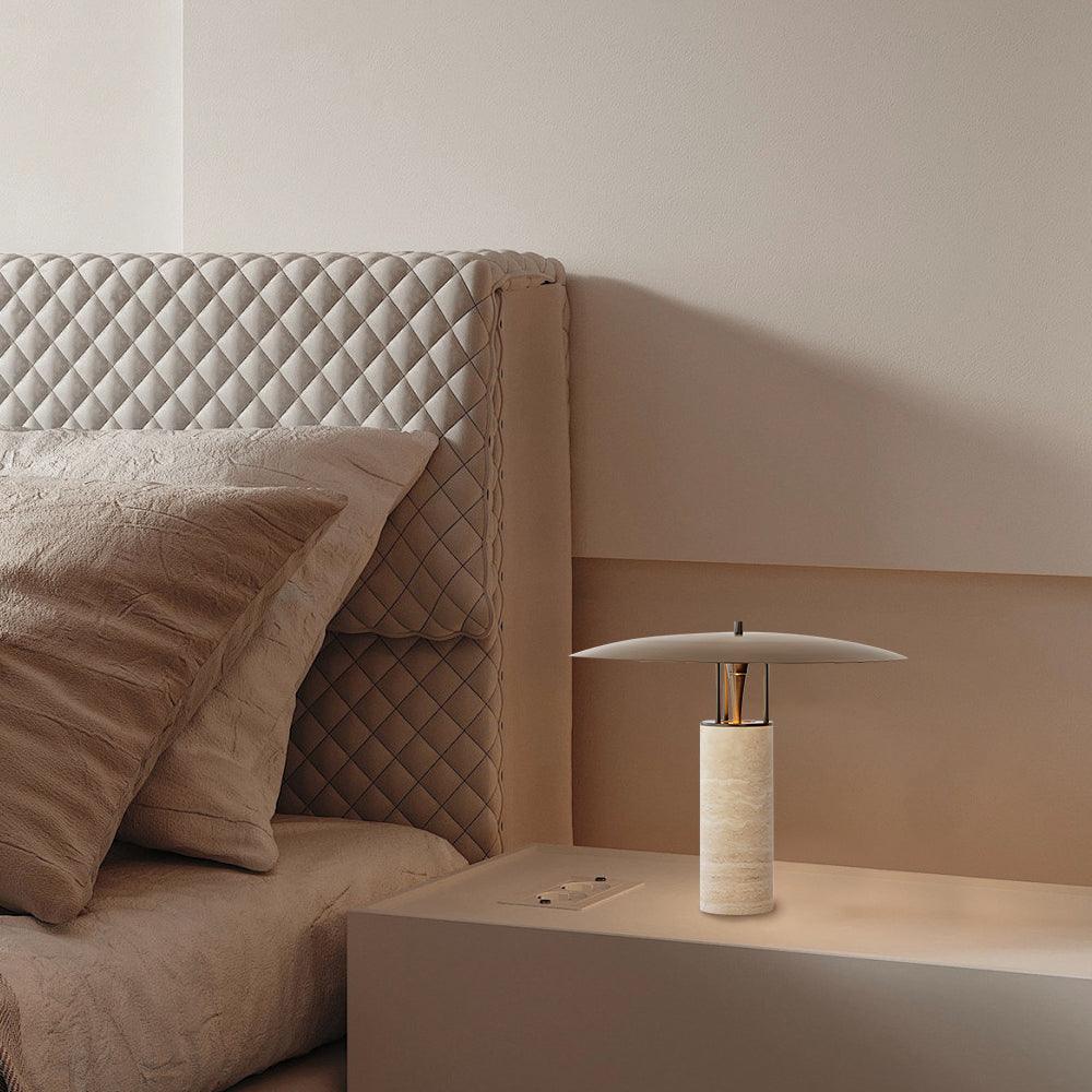 Eltheiel Disc-Pillar Travertine Table Lamp - Blowlighting