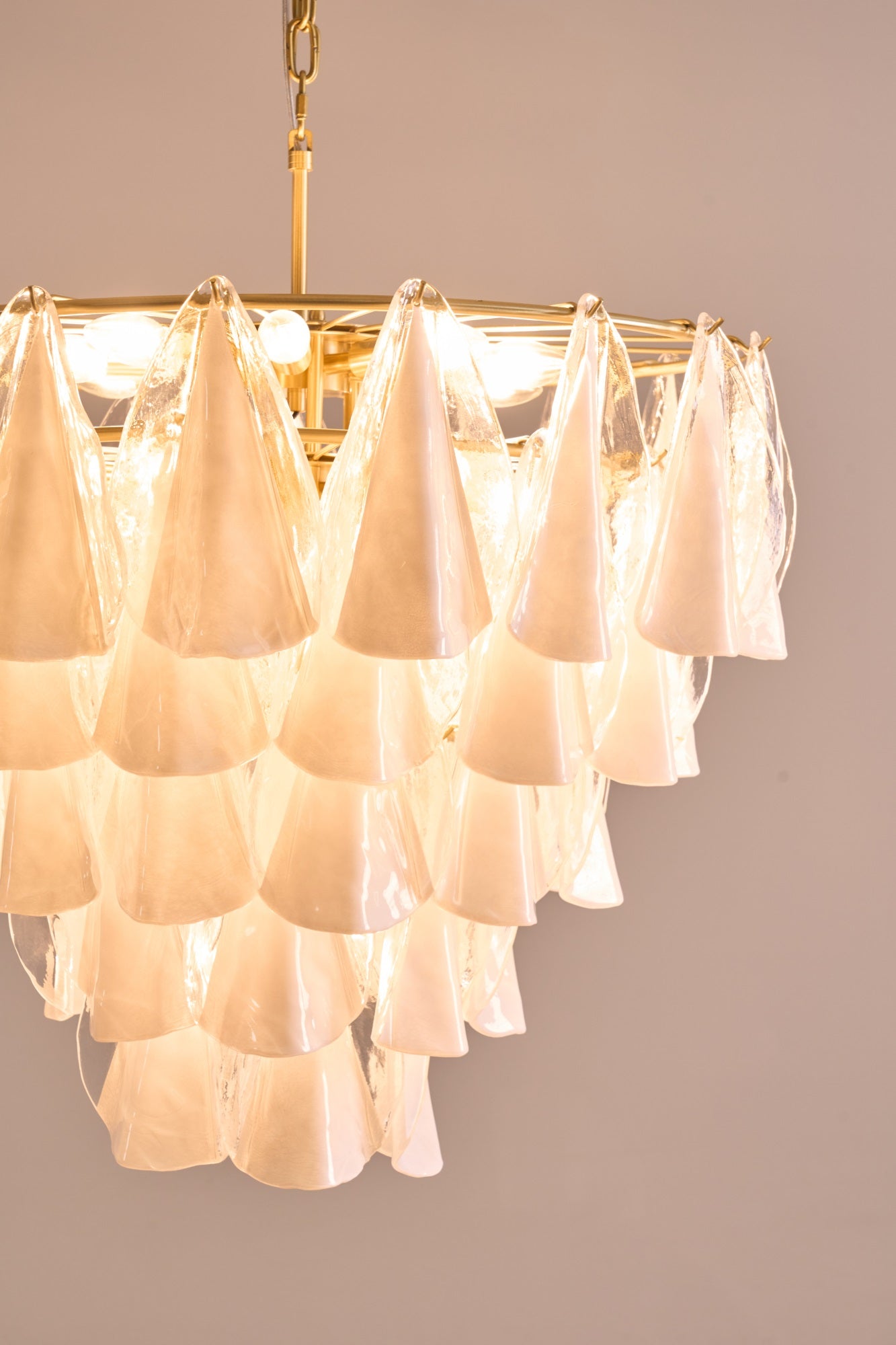 Aurora Chandelier White Leaf Glass Layered Modern - Blowlighting