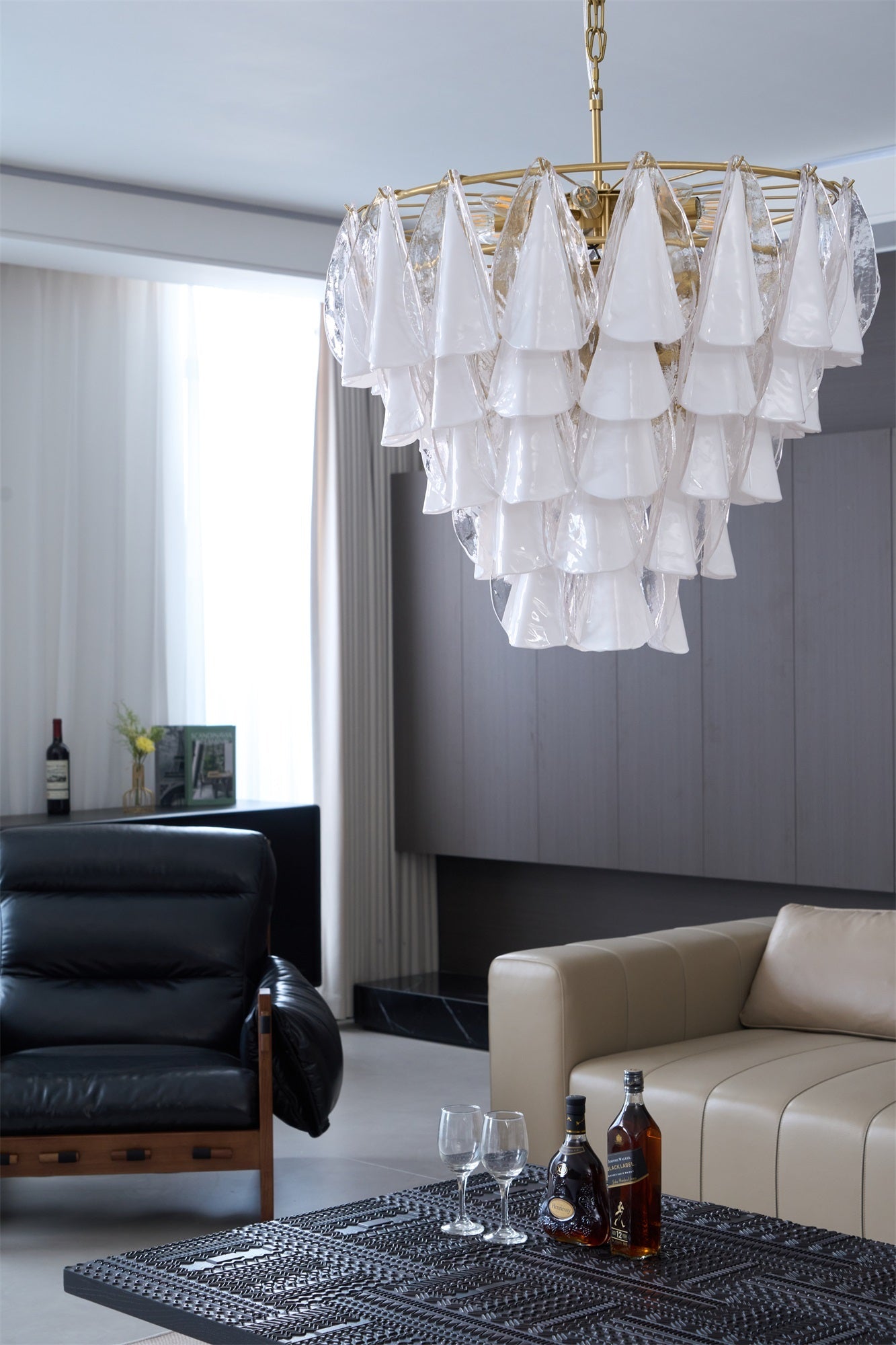 Aurora Chandelier White Leaf Glass Layered Modern - Blowlighting