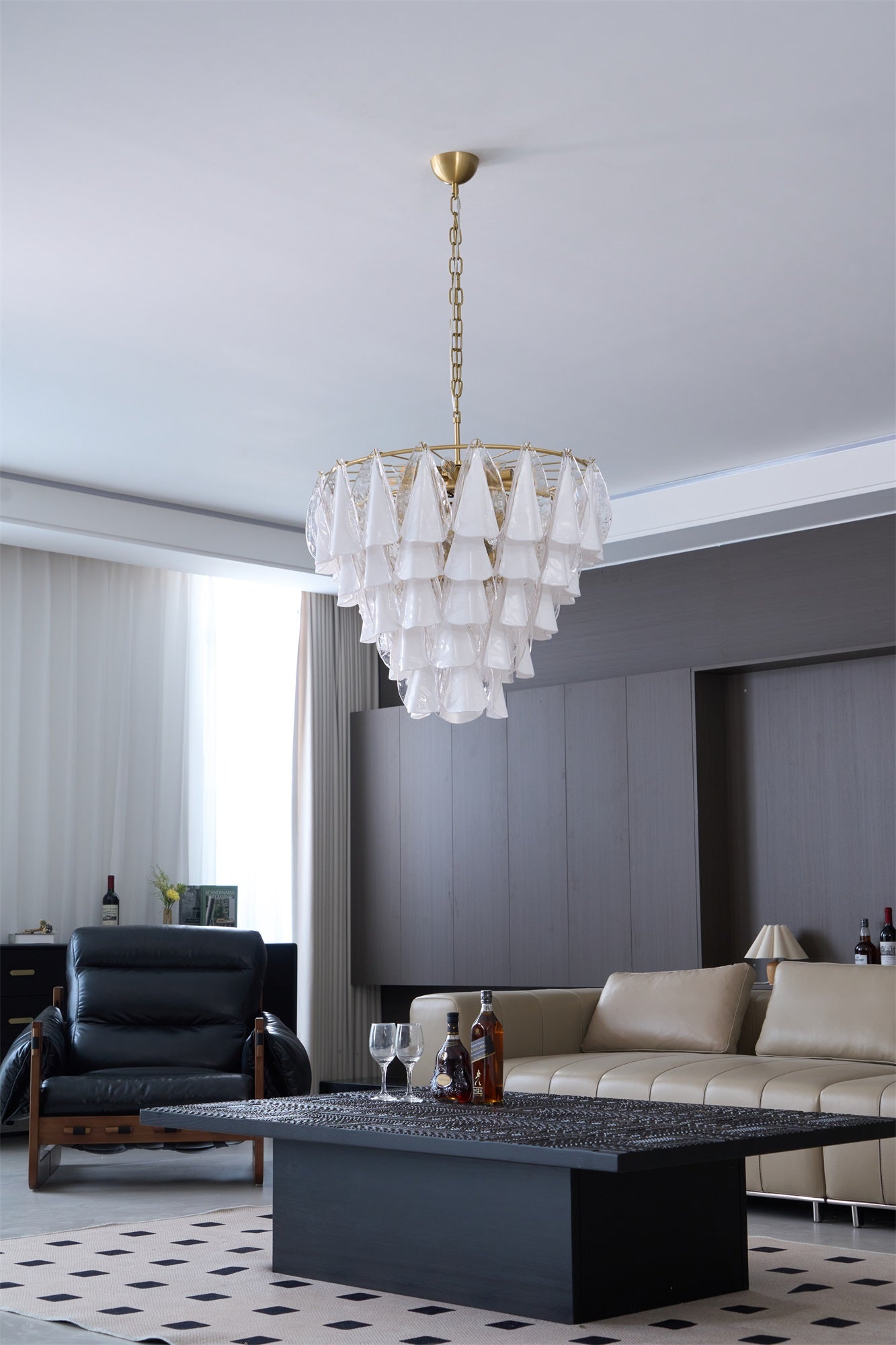 Aurora Chandelier White Leaf Glass Layered Modern - Blowlighting