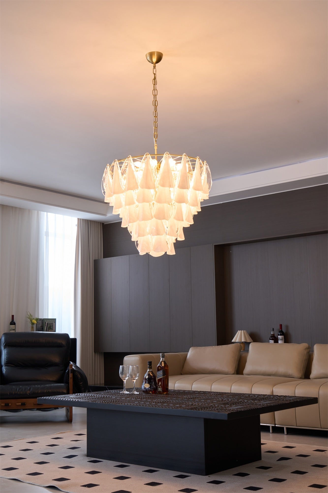 Aurora Chandelier White Leaf Glass Layered Modern - Blowlighting
