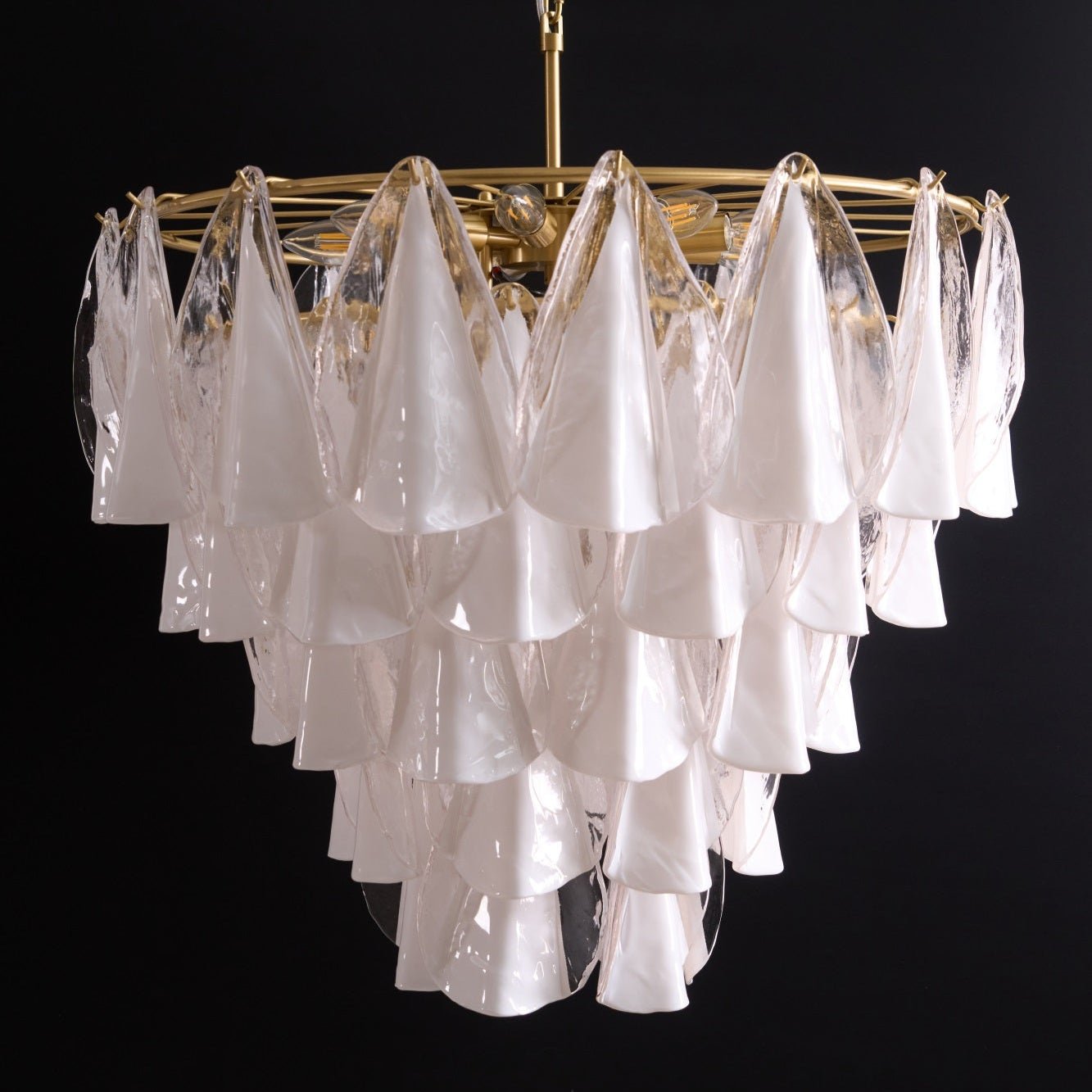 Aurora Chandelier White Leaf Glass Layered Modern - Blowlighting
