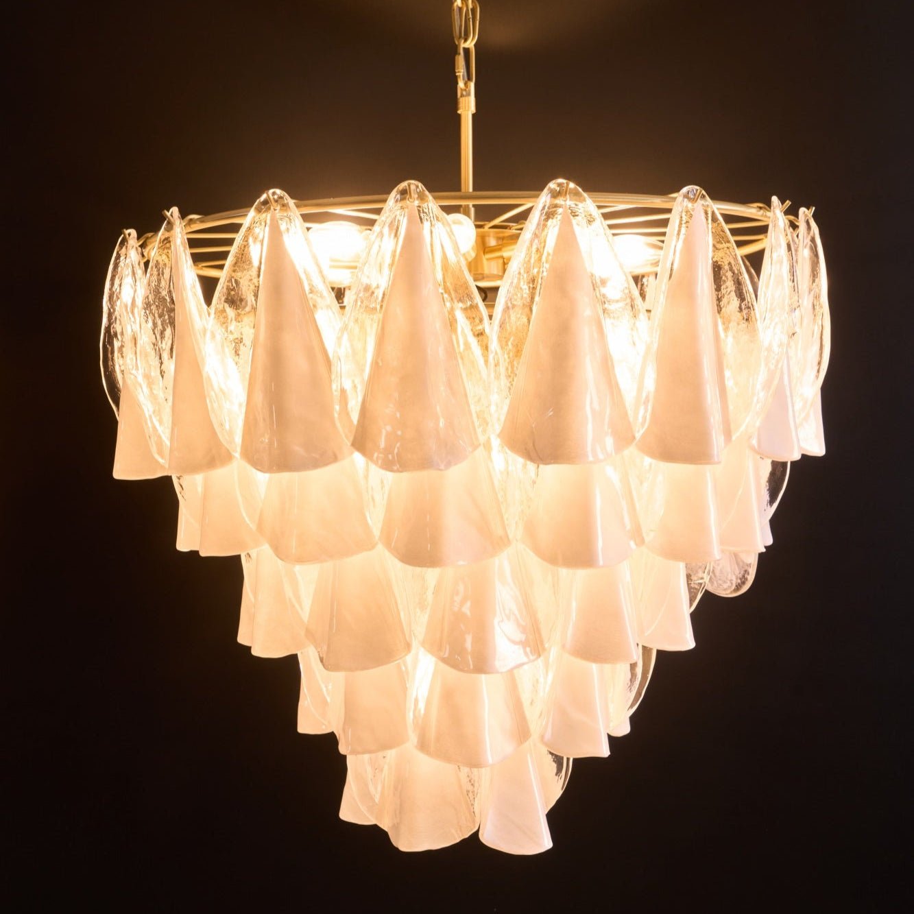 Aurora Chandelier White Leaf Glass Layered Modern - Blowlighting