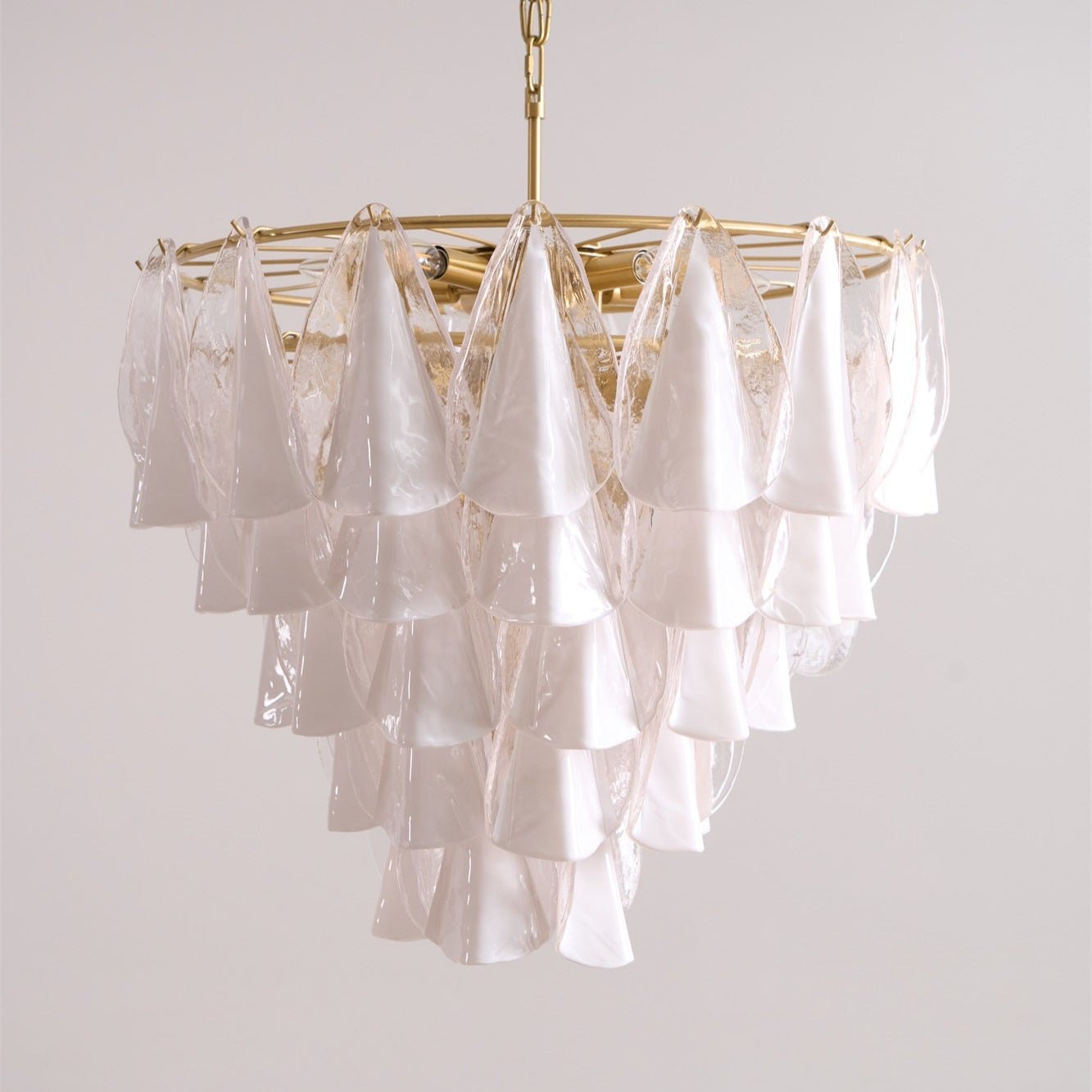 Aurora Chandelier White Leaf Glass Layered Modern - Blowlighting