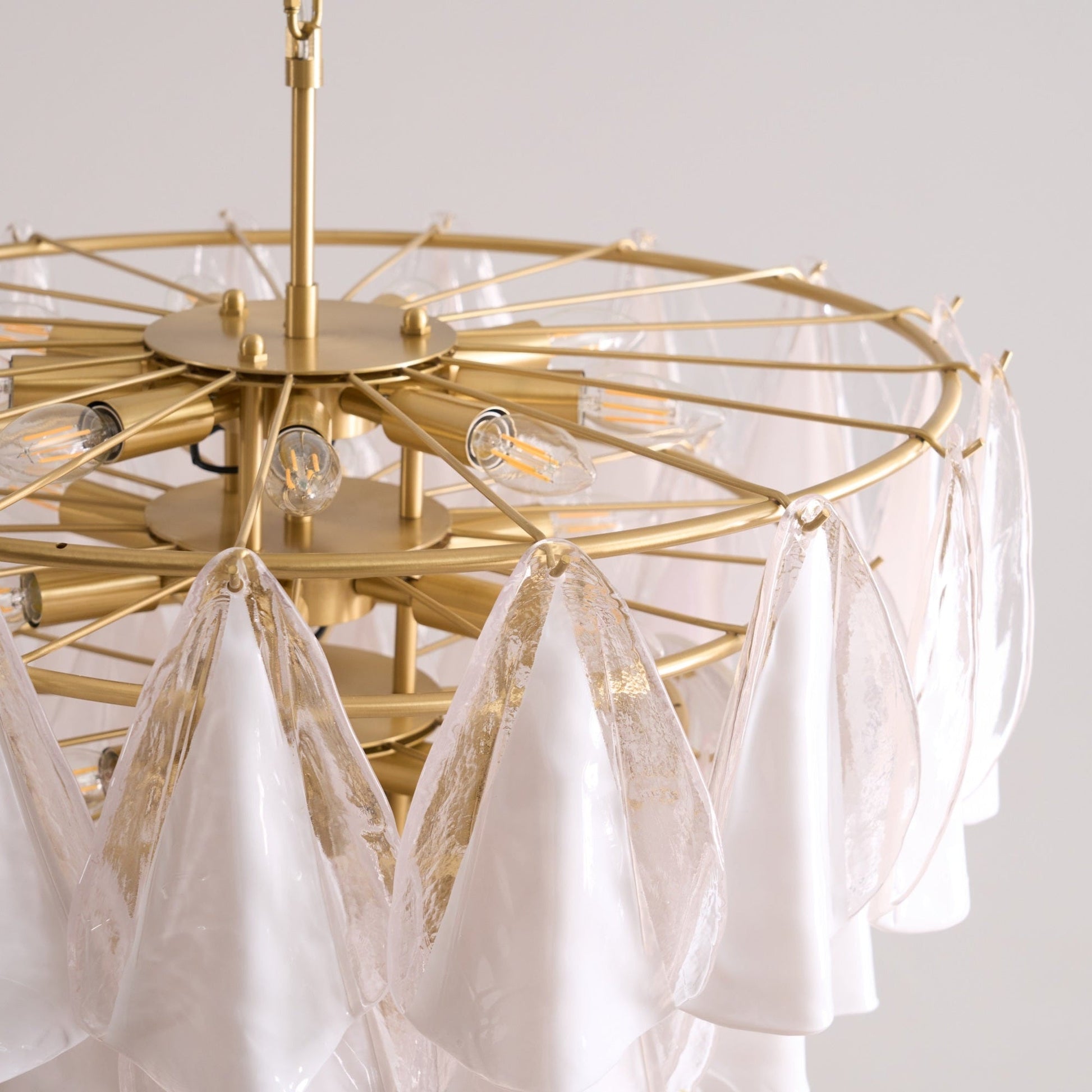 Aurora Chandelier White Leaf Glass Layered Modern - Blowlighting