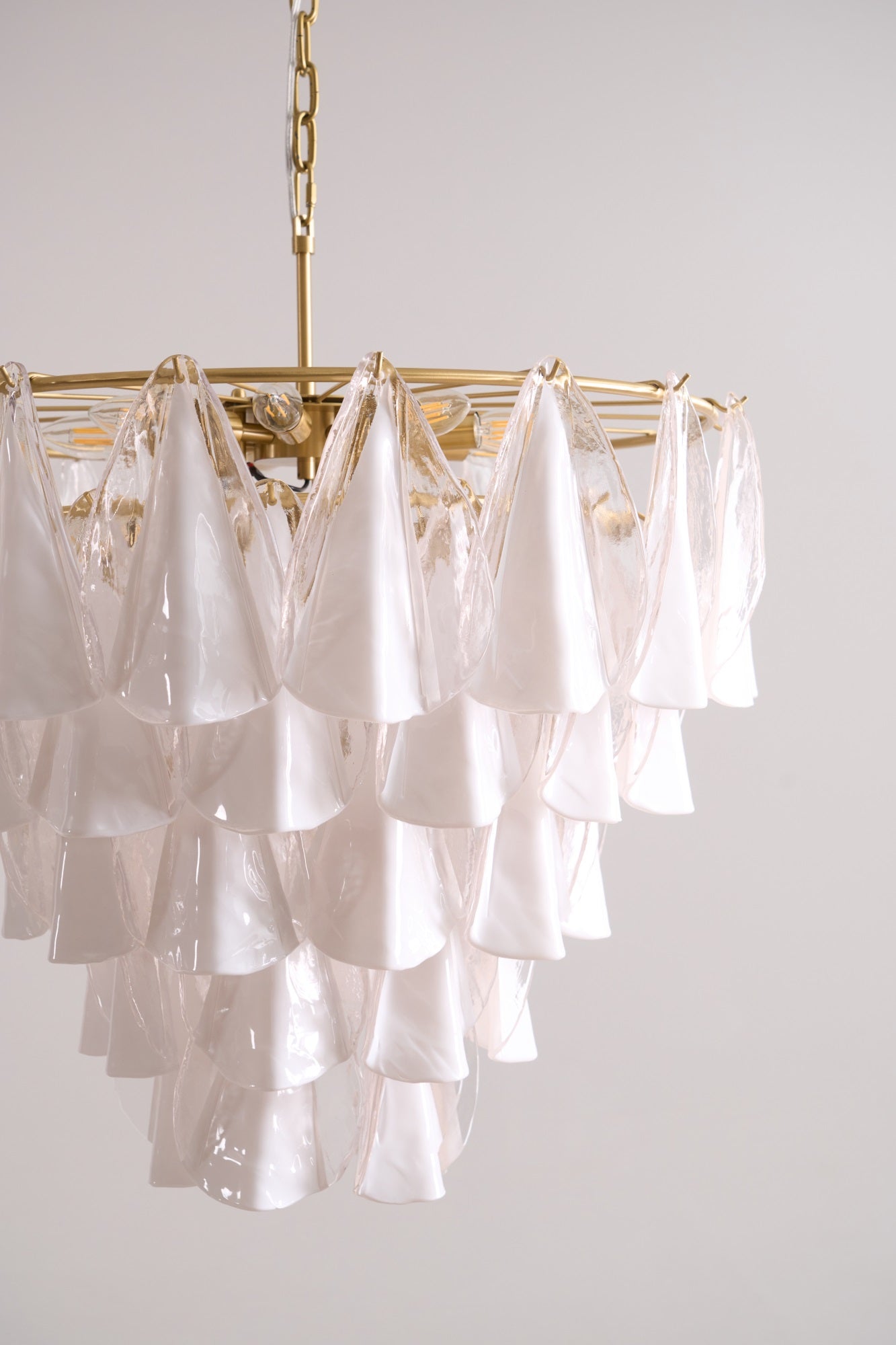 Aurora Chandelier White Leaf Glass Layered Modern - Blowlighting