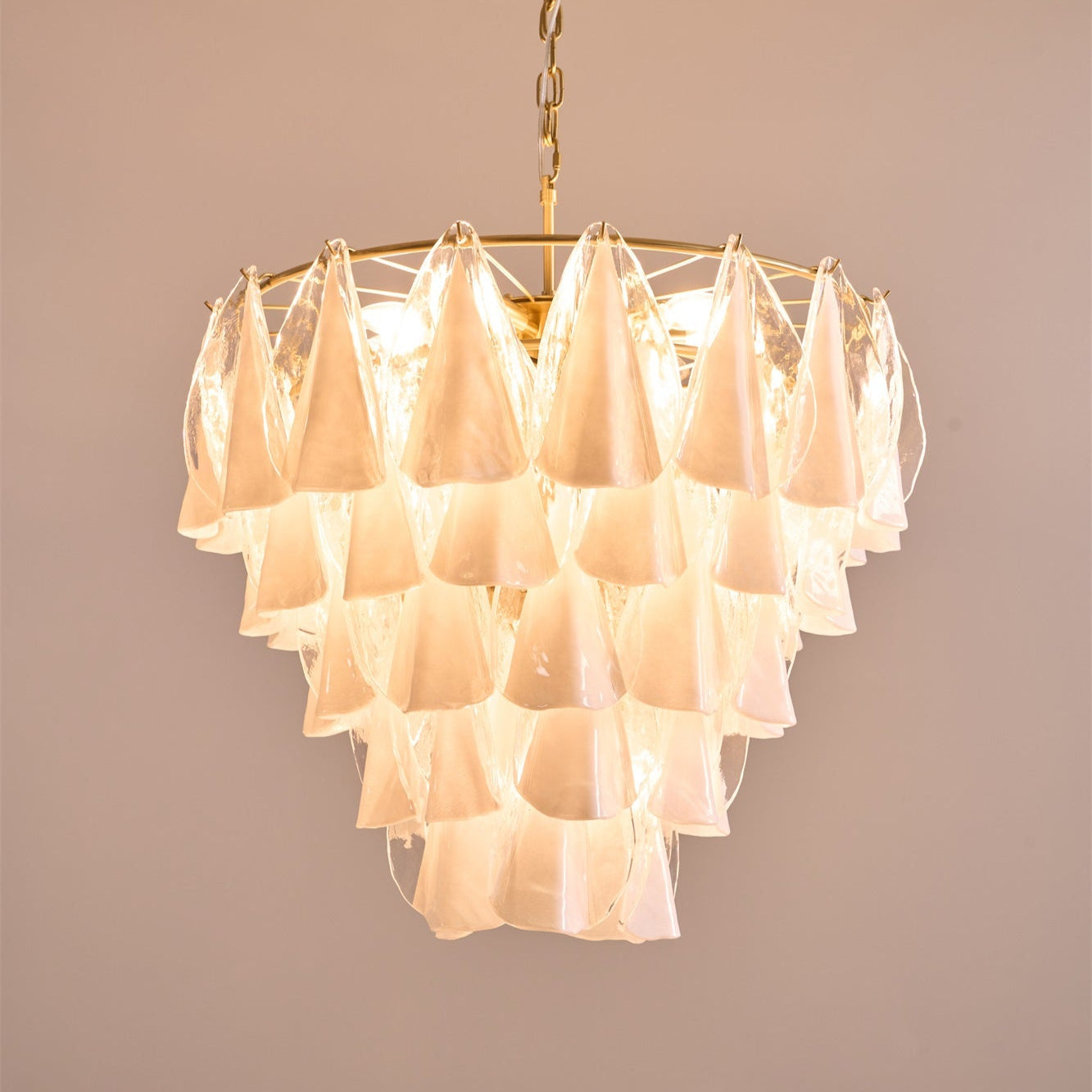 Aurora Chandelier White Leaf Glass Layered Modern - Blowlighting