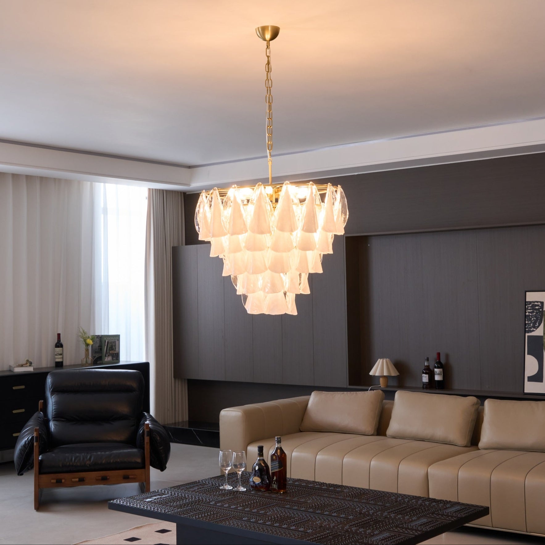 Aurora Chandelier White Leaf Glass Layered Modern - Blowlighting
