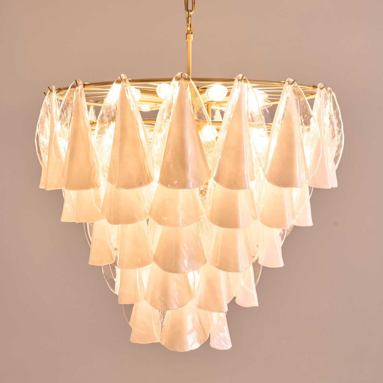 Aurora Chandelier White Leaf Glass Layered Modern - Blowlighting