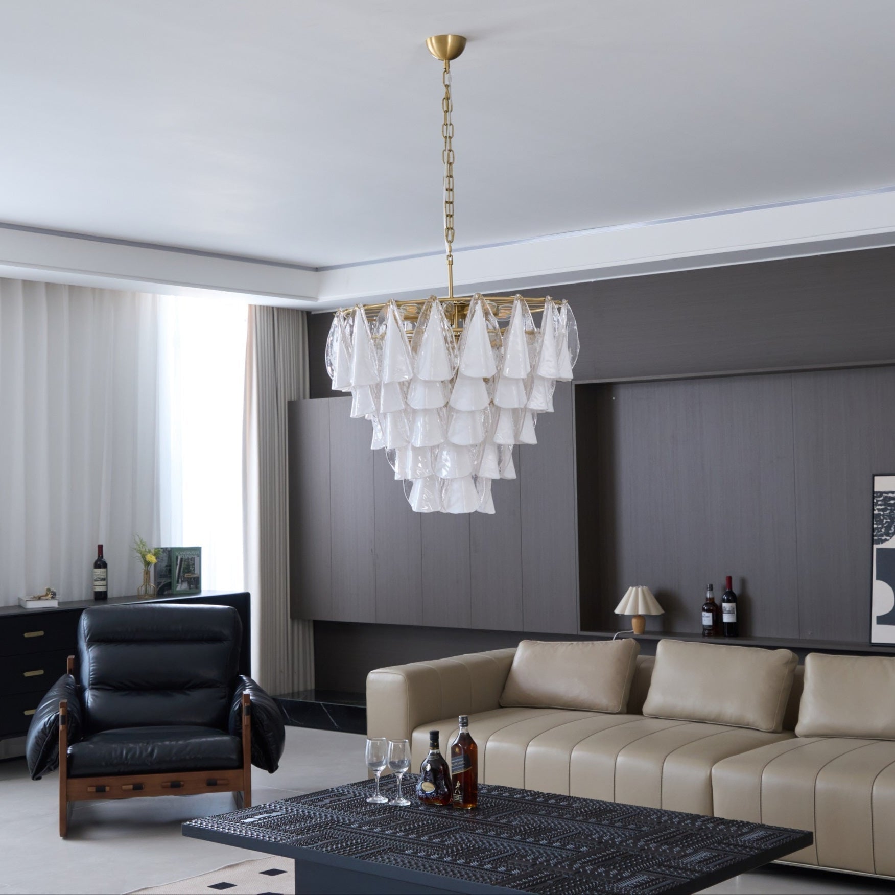 Aurora Chandelier White Leaf Glass Layered Modern - Blowlighting
