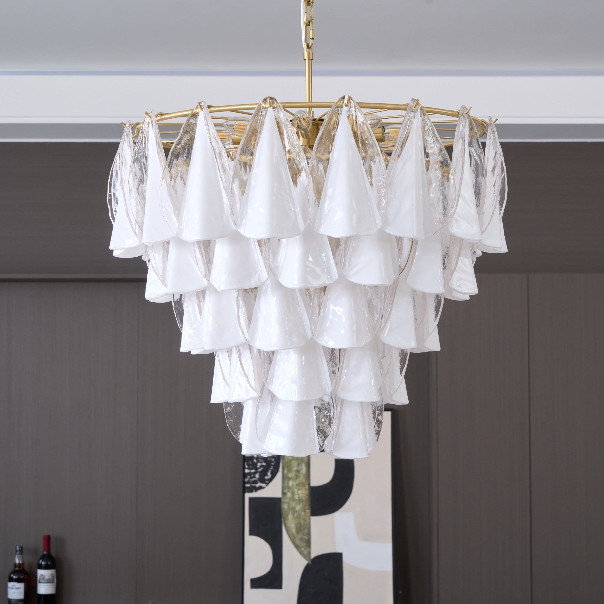 Aurora Chandelier White Leaf Glass Layered Modern - Blowlighting