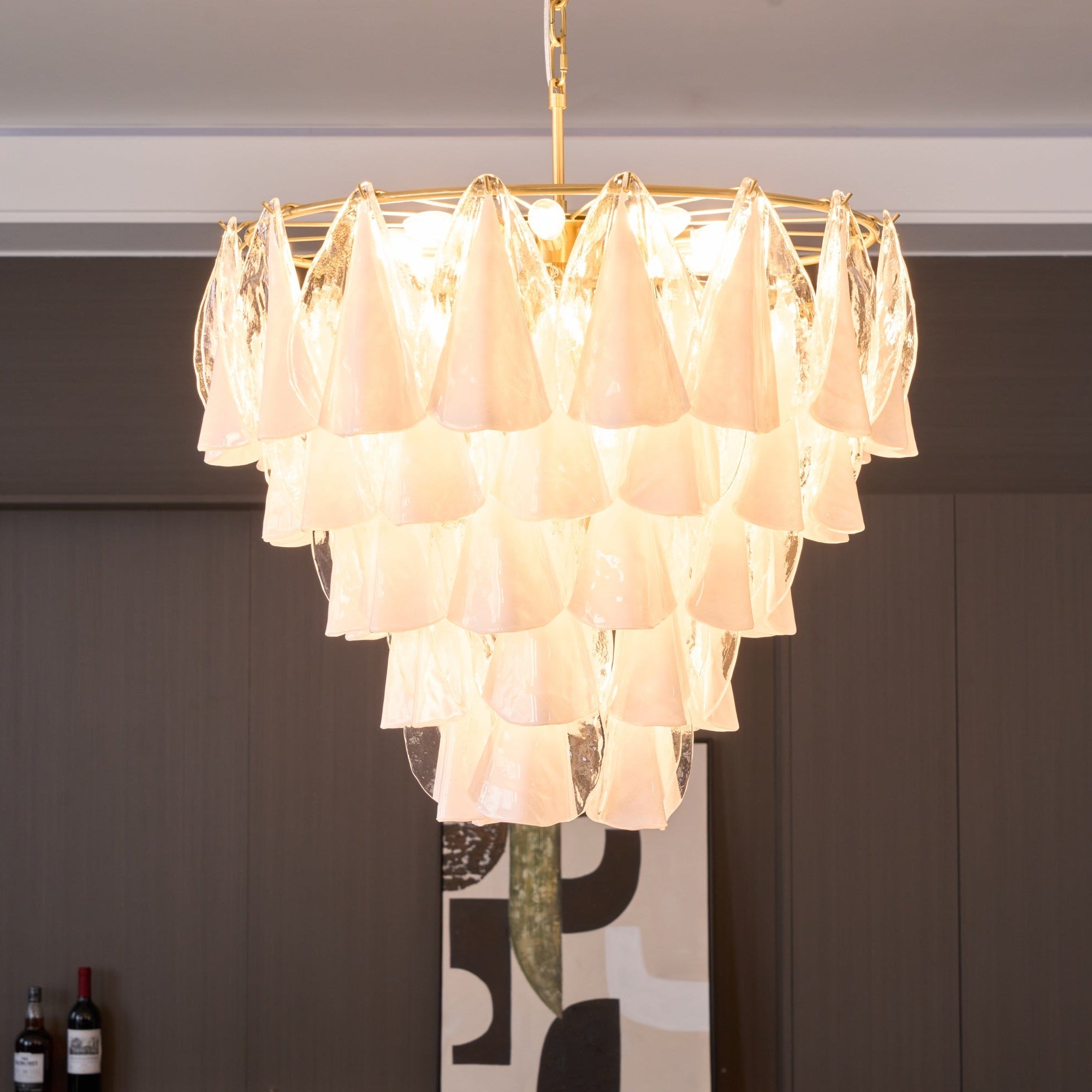 Aurora Chandelier White Leaf Glass Layered Modern - Blowlighting