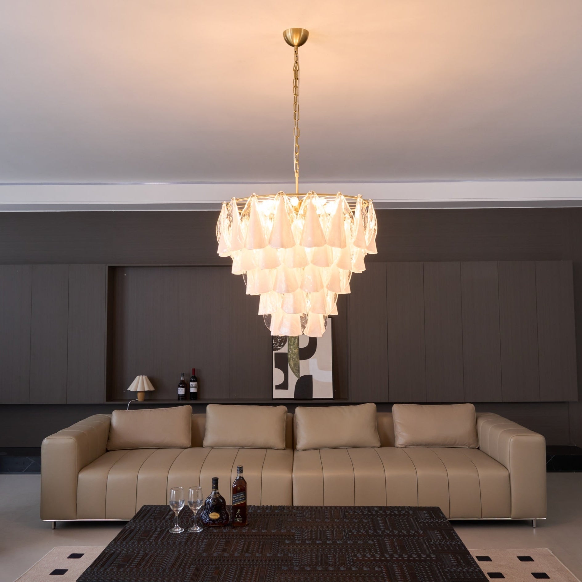 Aurora Chandelier White Leaf Glass Layered Modern - Blowlighting