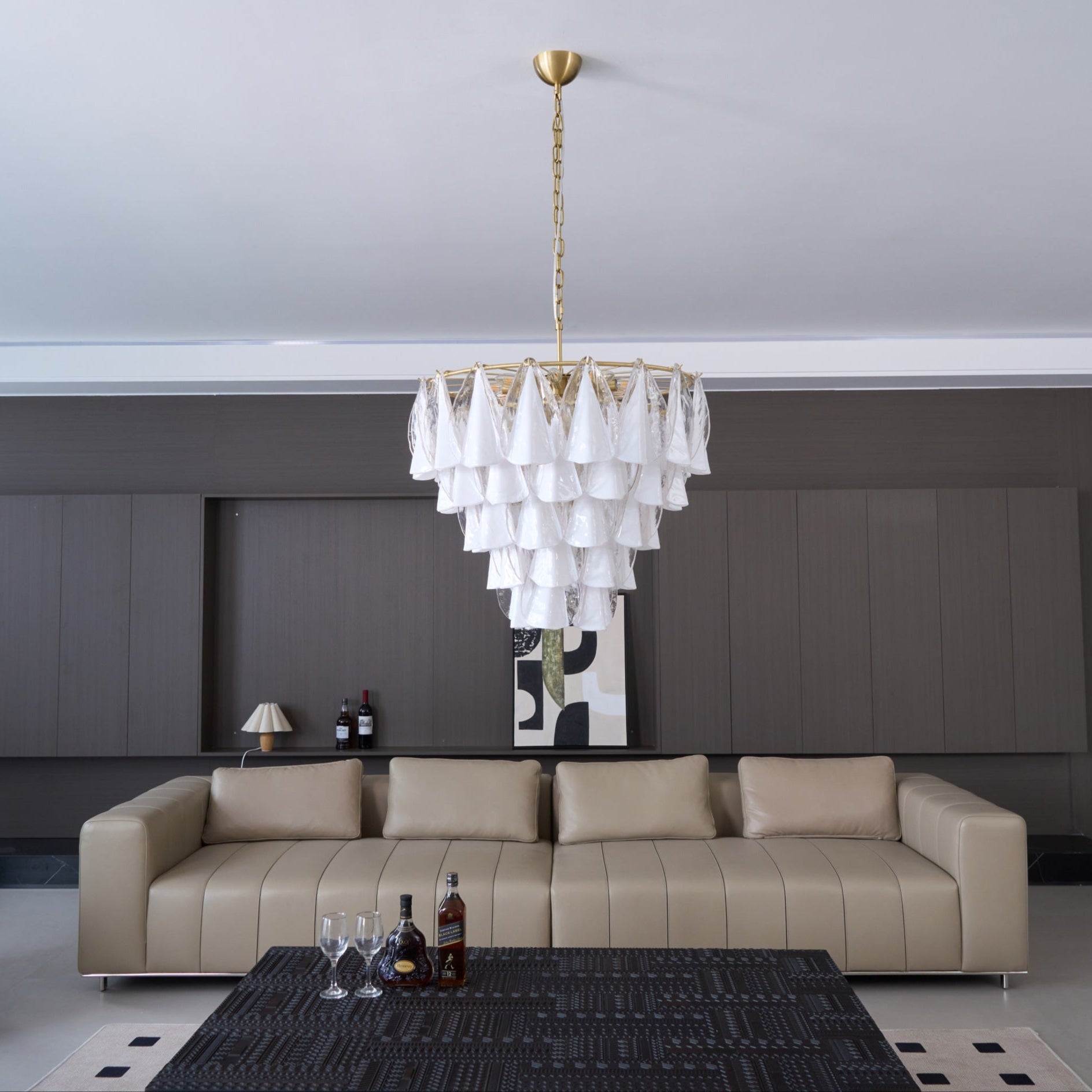 Aurora Chandelier White Leaf Glass Layered Modern - Blowlighting
