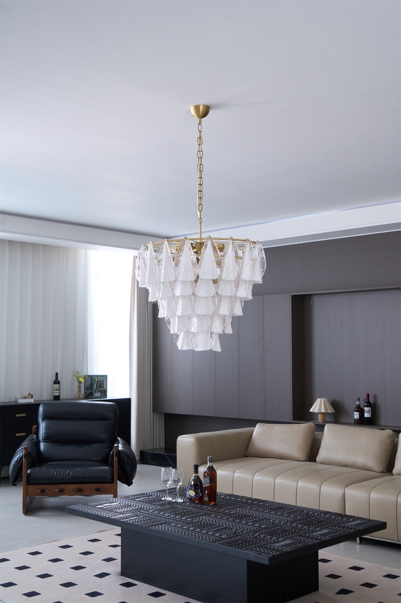 Aurora Chandelier White Leaf Glass Layered Modern - Blowlighting