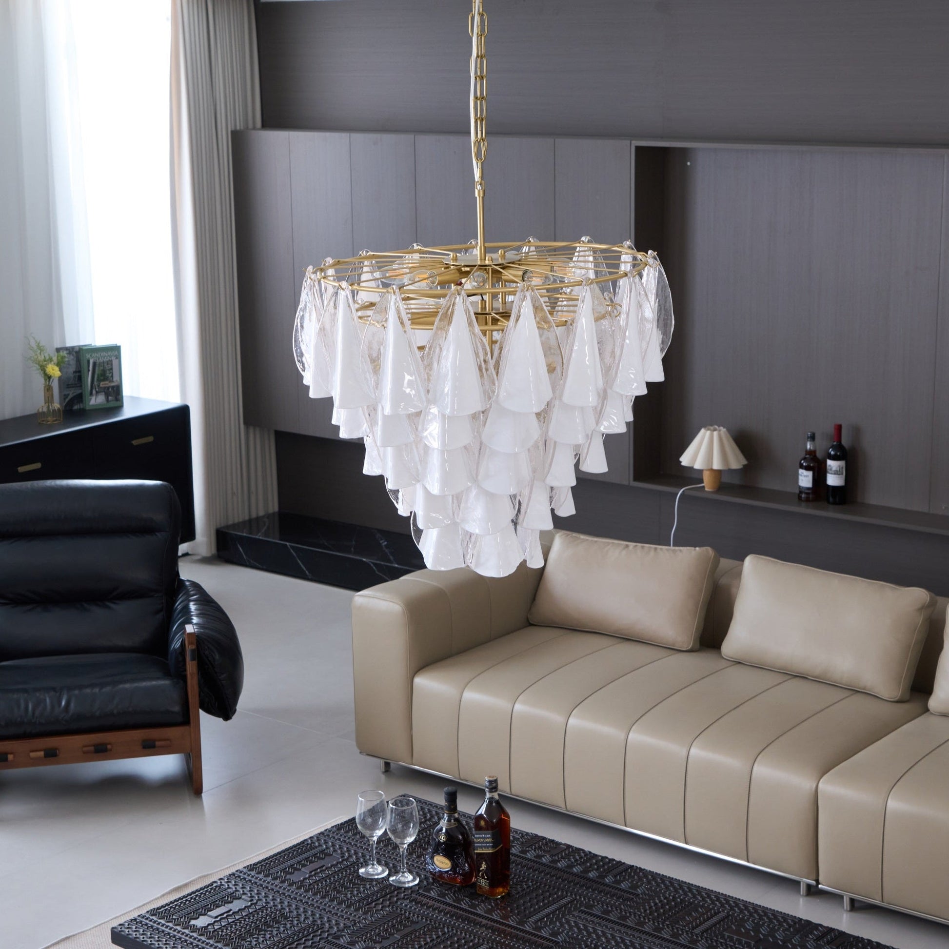 Aurora Chandelier White Leaf Glass Layered Modern - Blowlighting