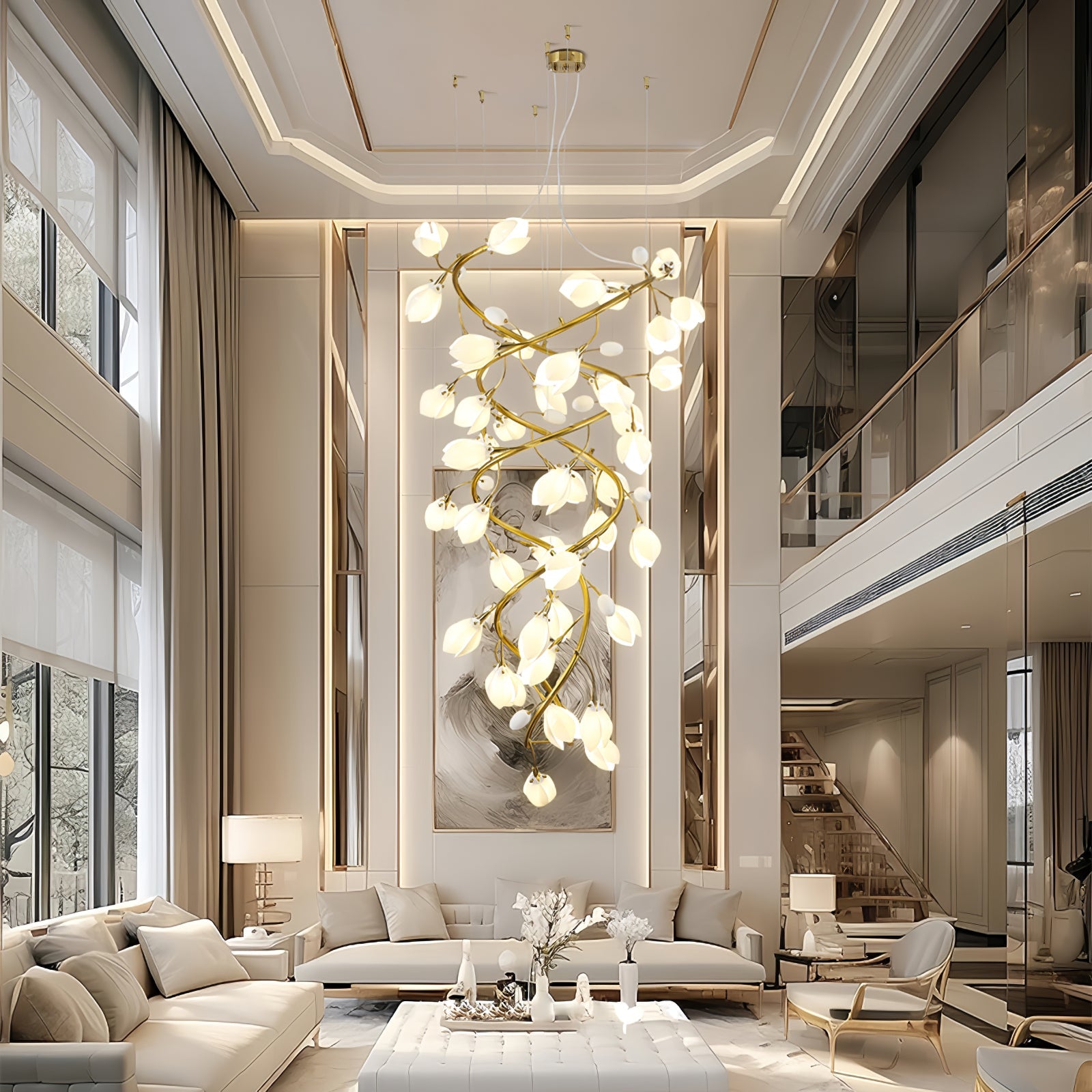 Evene Spiral Ceramic Brass Chandelier - Blowlighting