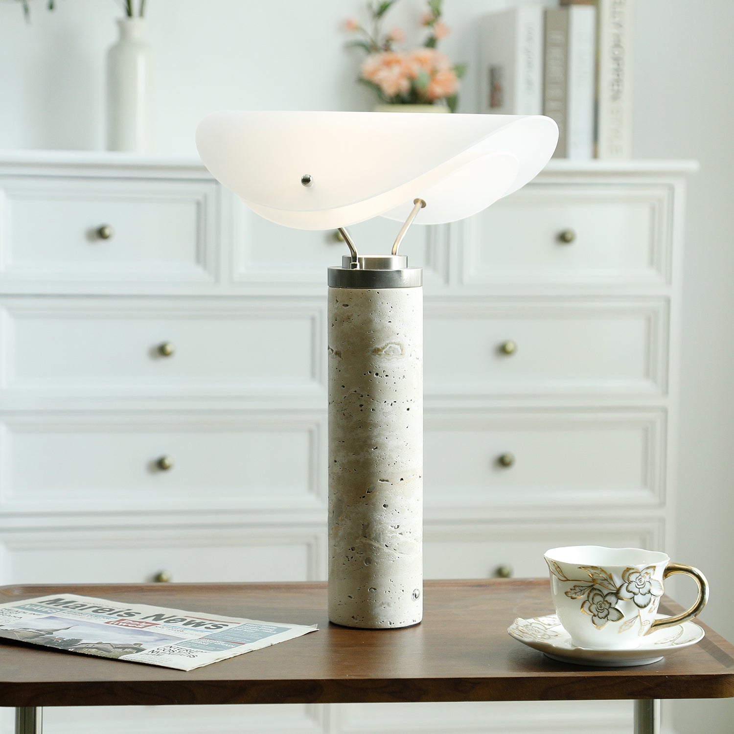 Inorielis Sculptural Travertine Table Lamp - Blowlighting