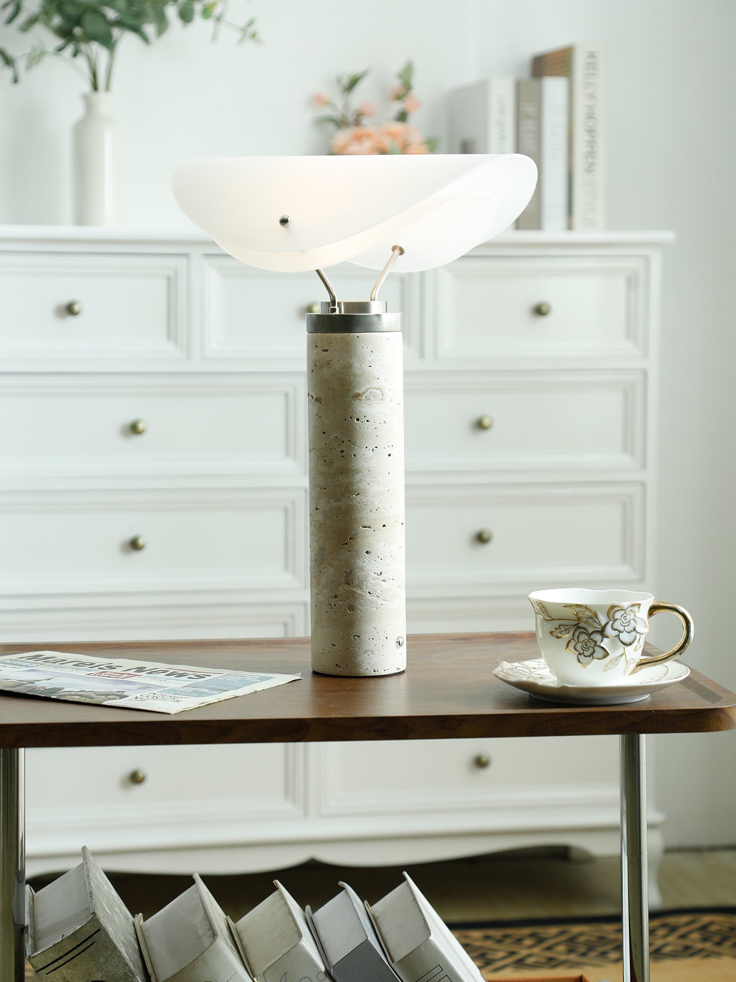 Inorielis Sculptural Travertine Table Lamp - Blowlighting