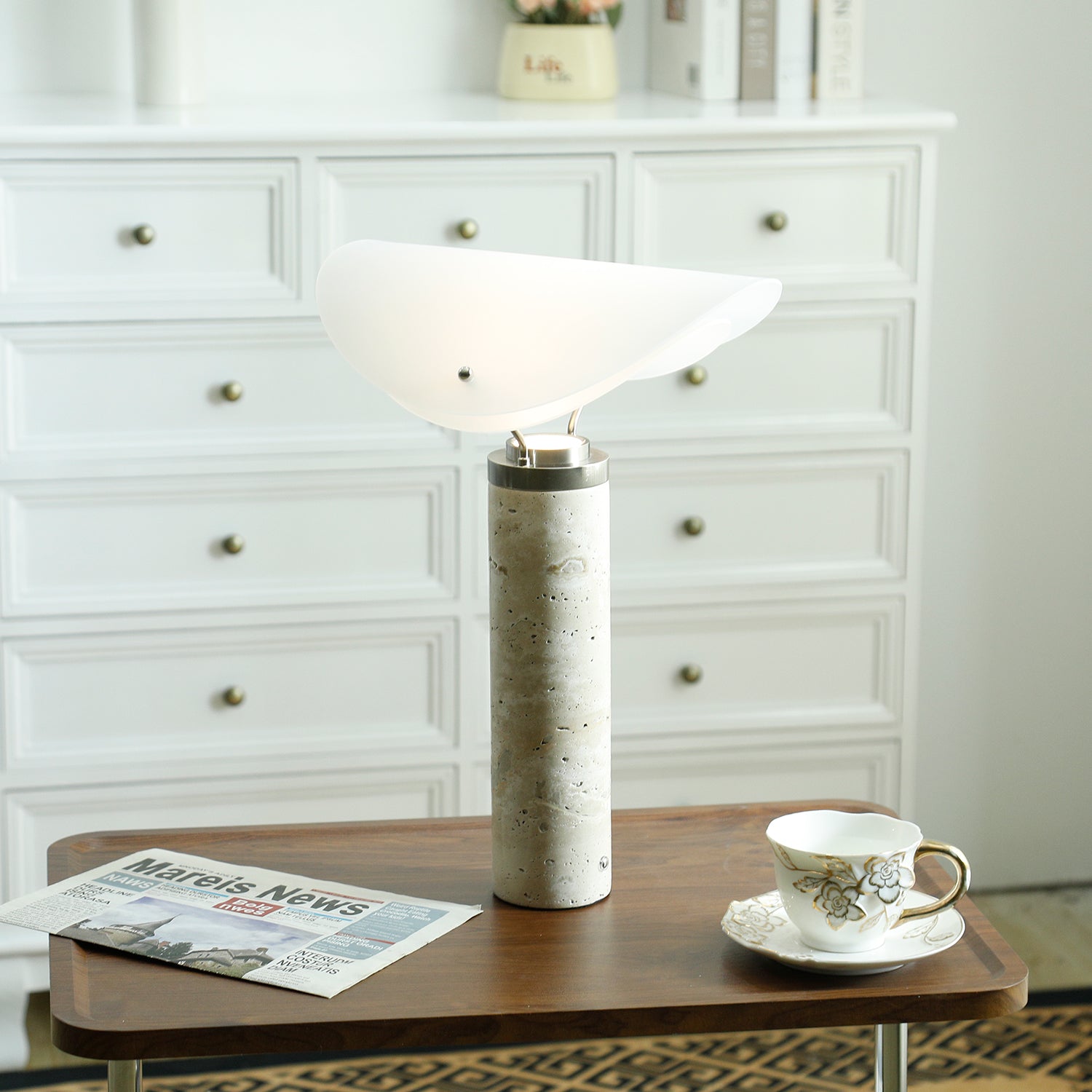 Inorielis Sculptural Travertine Table Lamp - Blowlighting