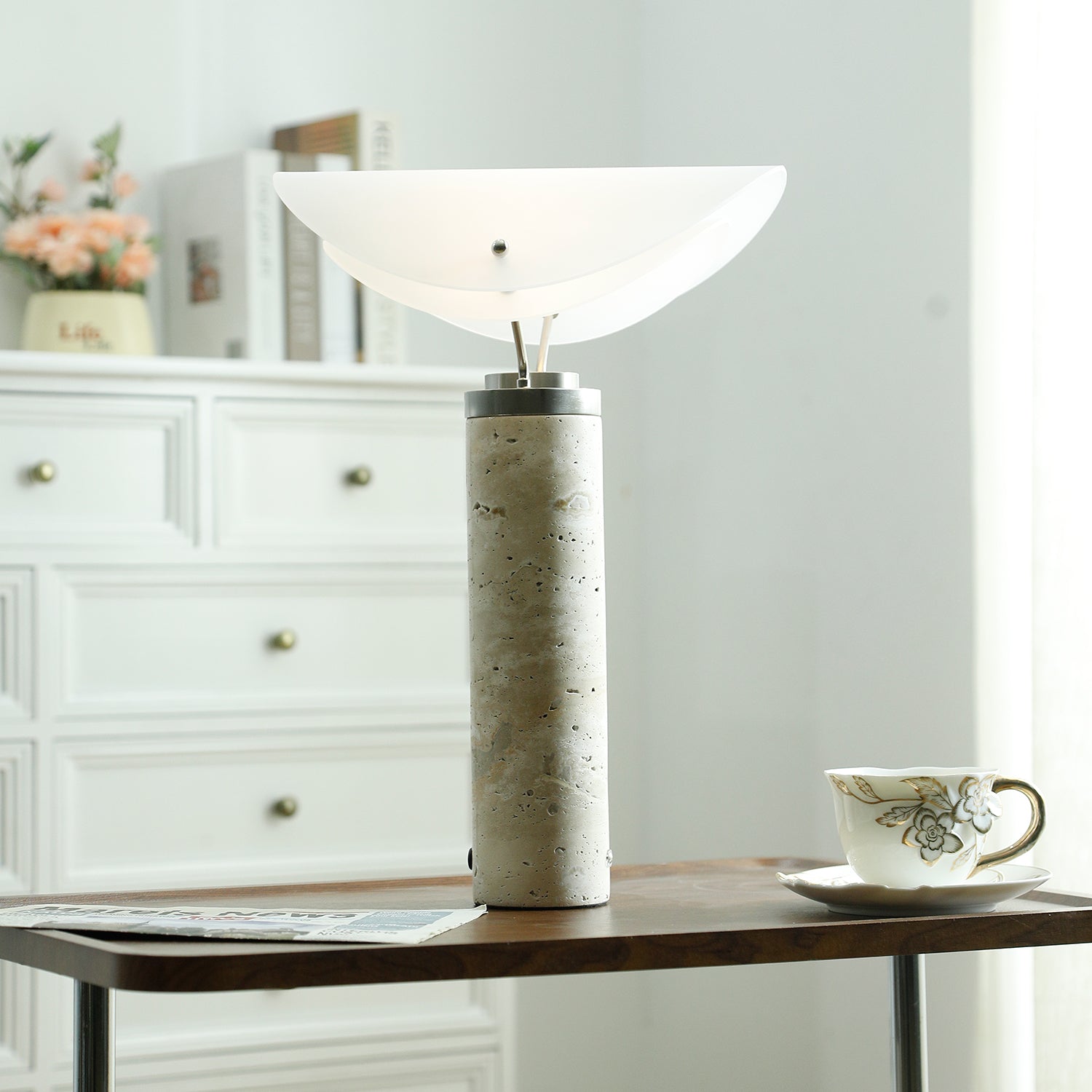 Inorielis Sculptural Travertine Table Lamp - Blowlighting