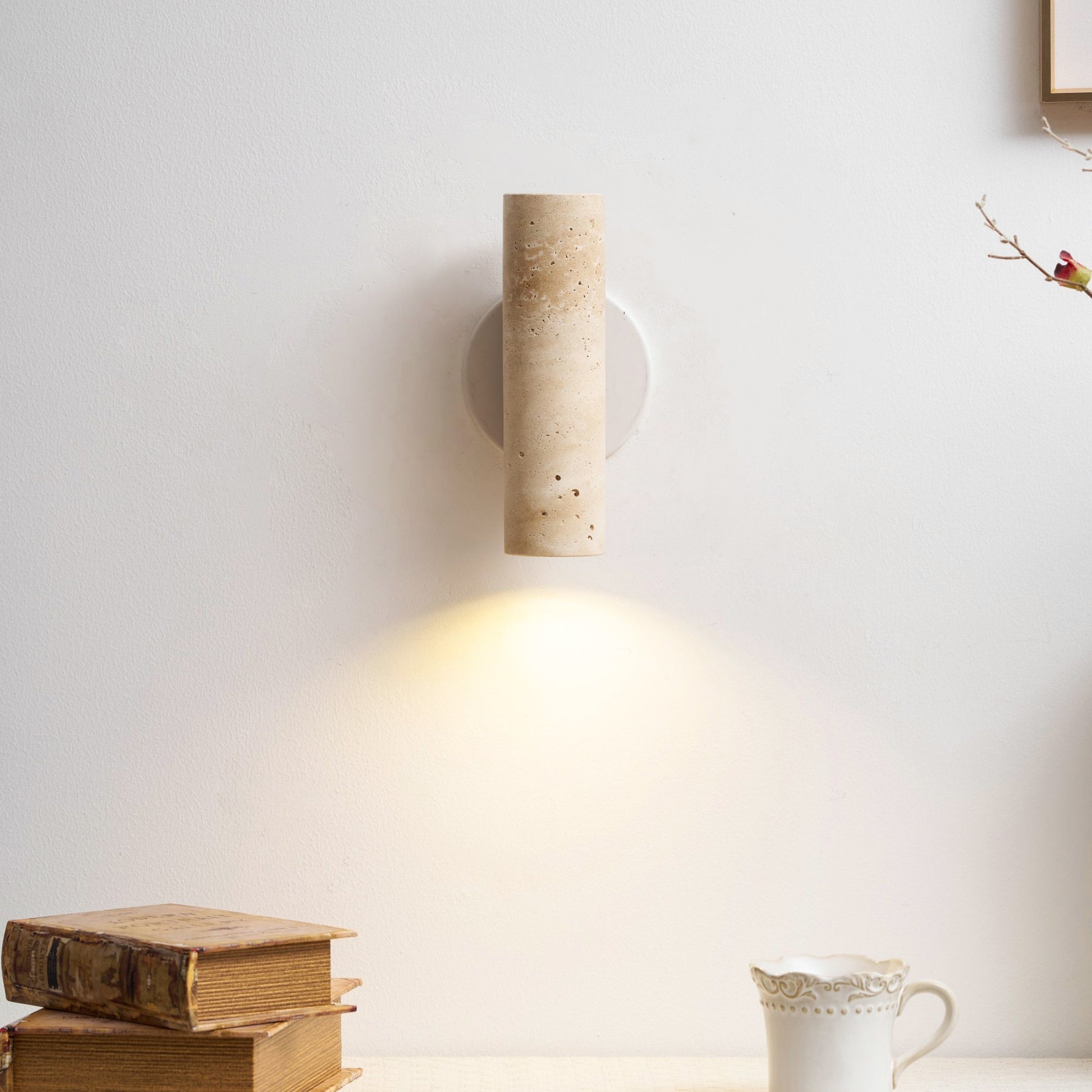 Celore Cylinder-Wood Travertine Wall Light - Blowlighting