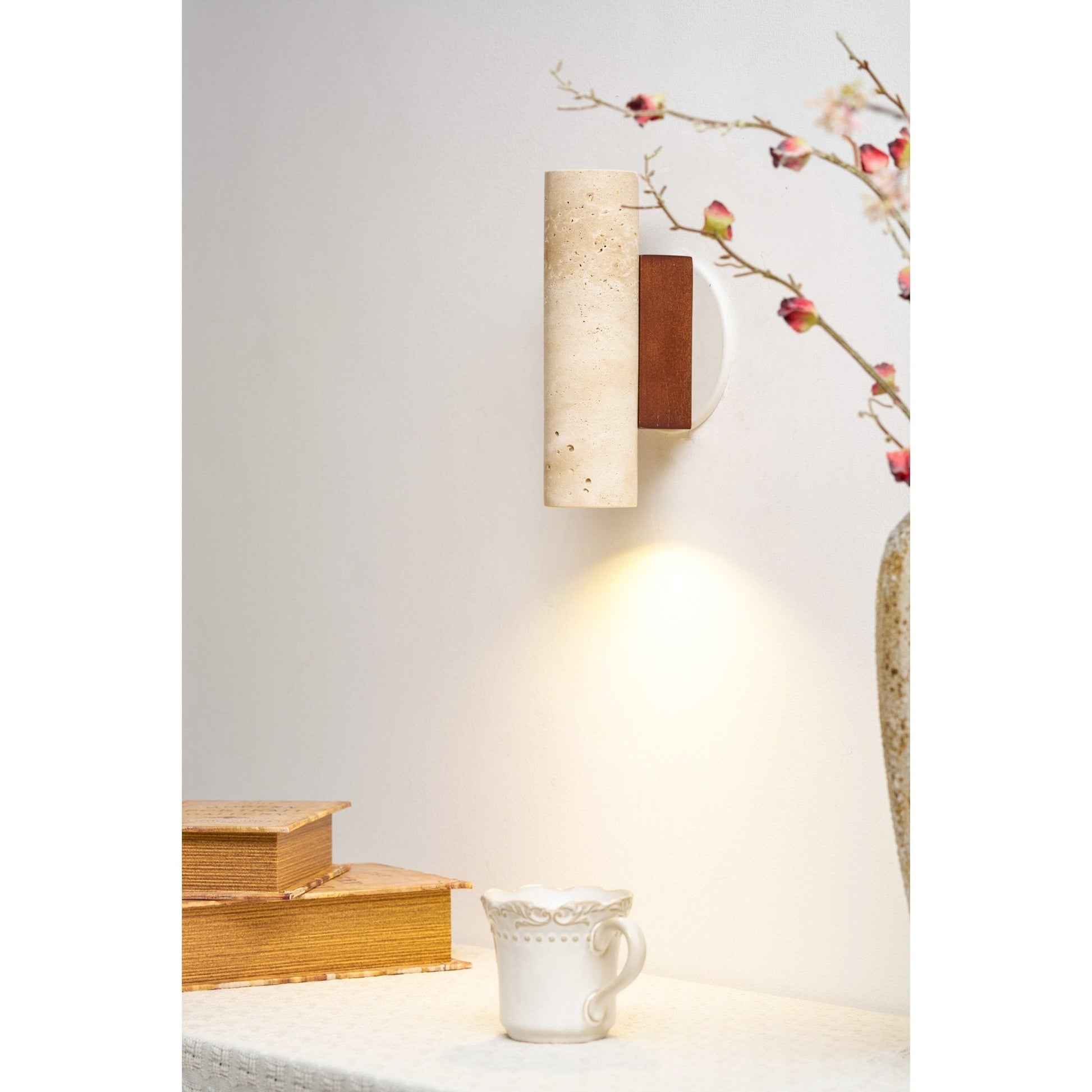 Celore Cylinder-Wood Travertine Wall Light - Blowlighting