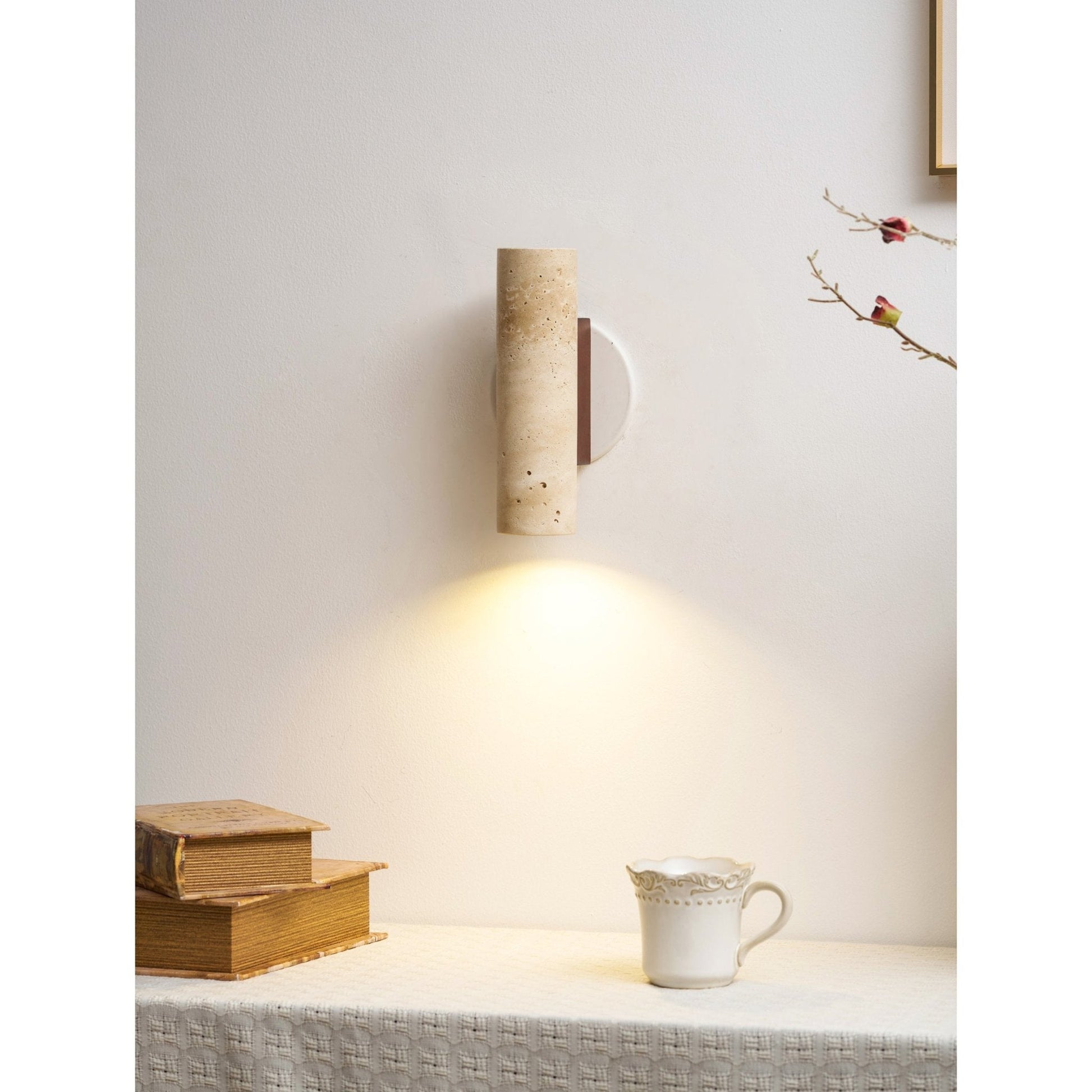 Celore Cylinder-Wood Travertine Wall Light - Blowlighting