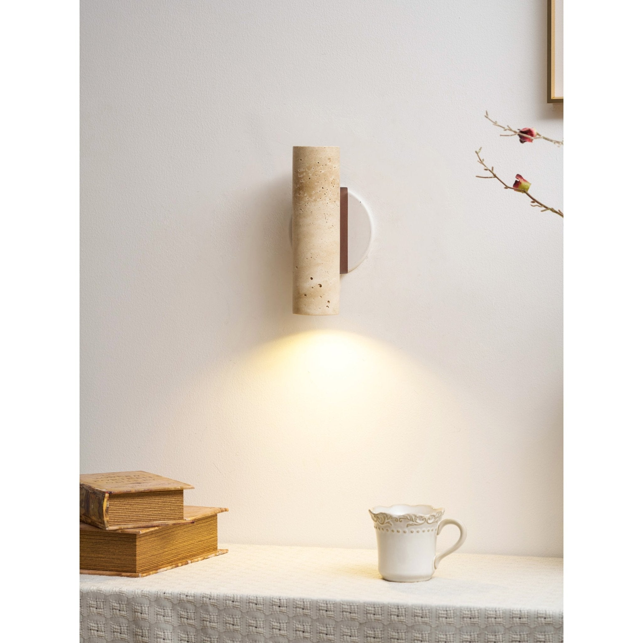 Celore Cylinder-Wood Travertine Wall Light - Blowlighting