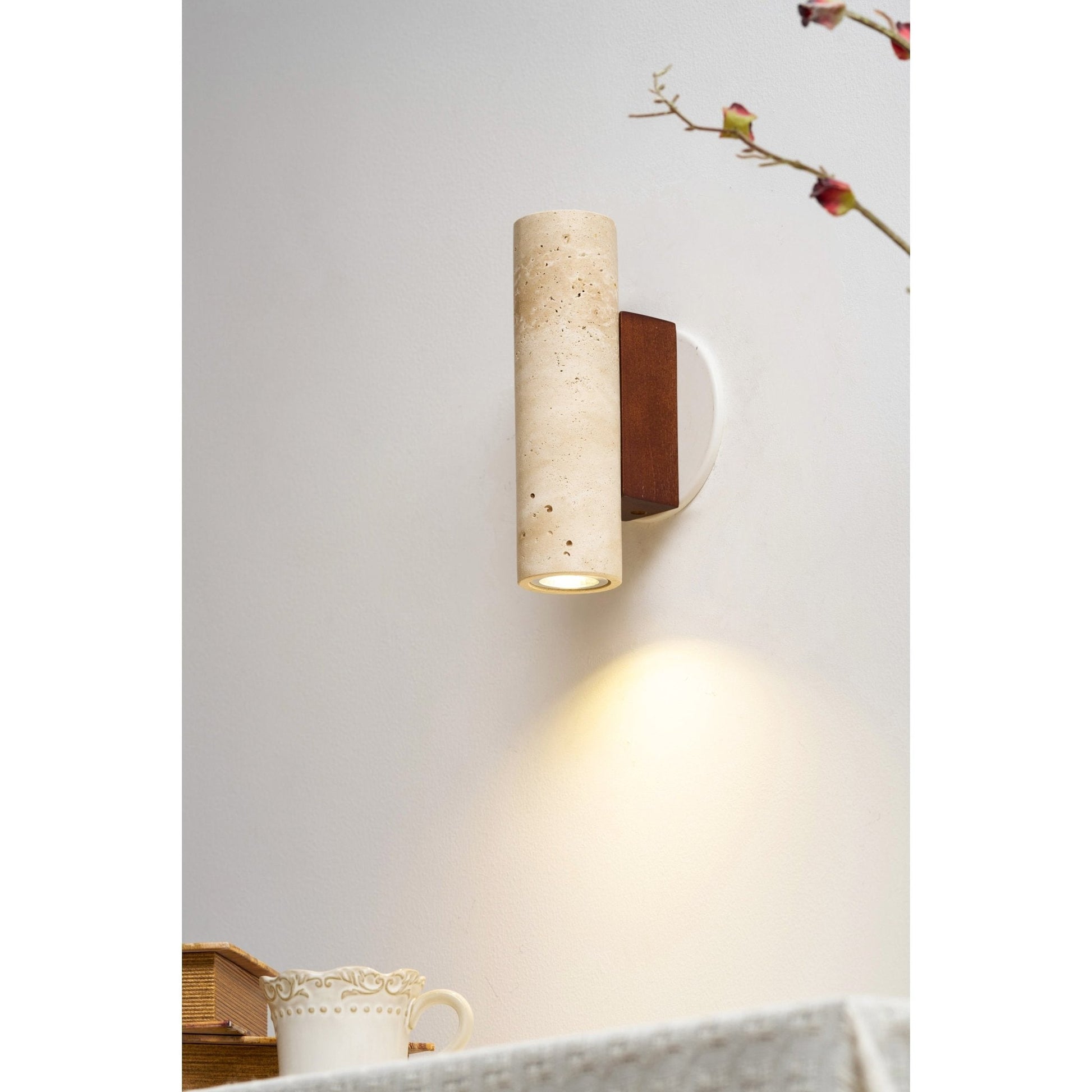 Celore Cylinder-Wood Travertine Wall Light - Blowlighting