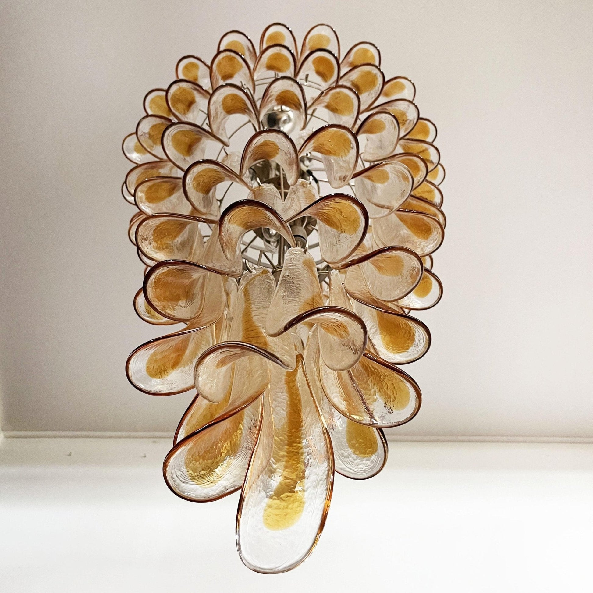 Aurora Chandelier Gold Murano Glass Petals Layered Cascading - Blowlighting