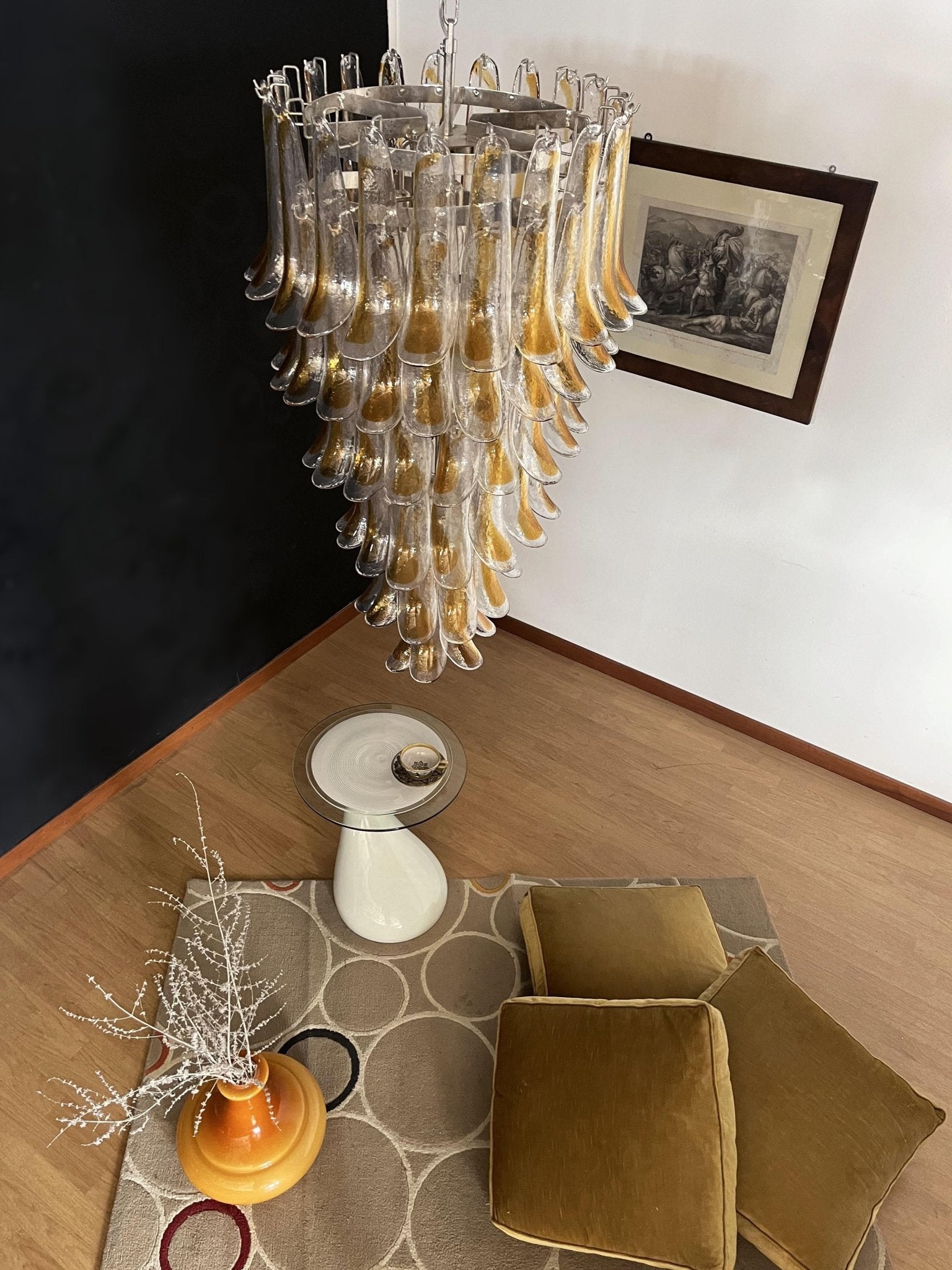 Aurora Chandelier Gold Murano Glass Petals Layered Cascading - Blowlighting
