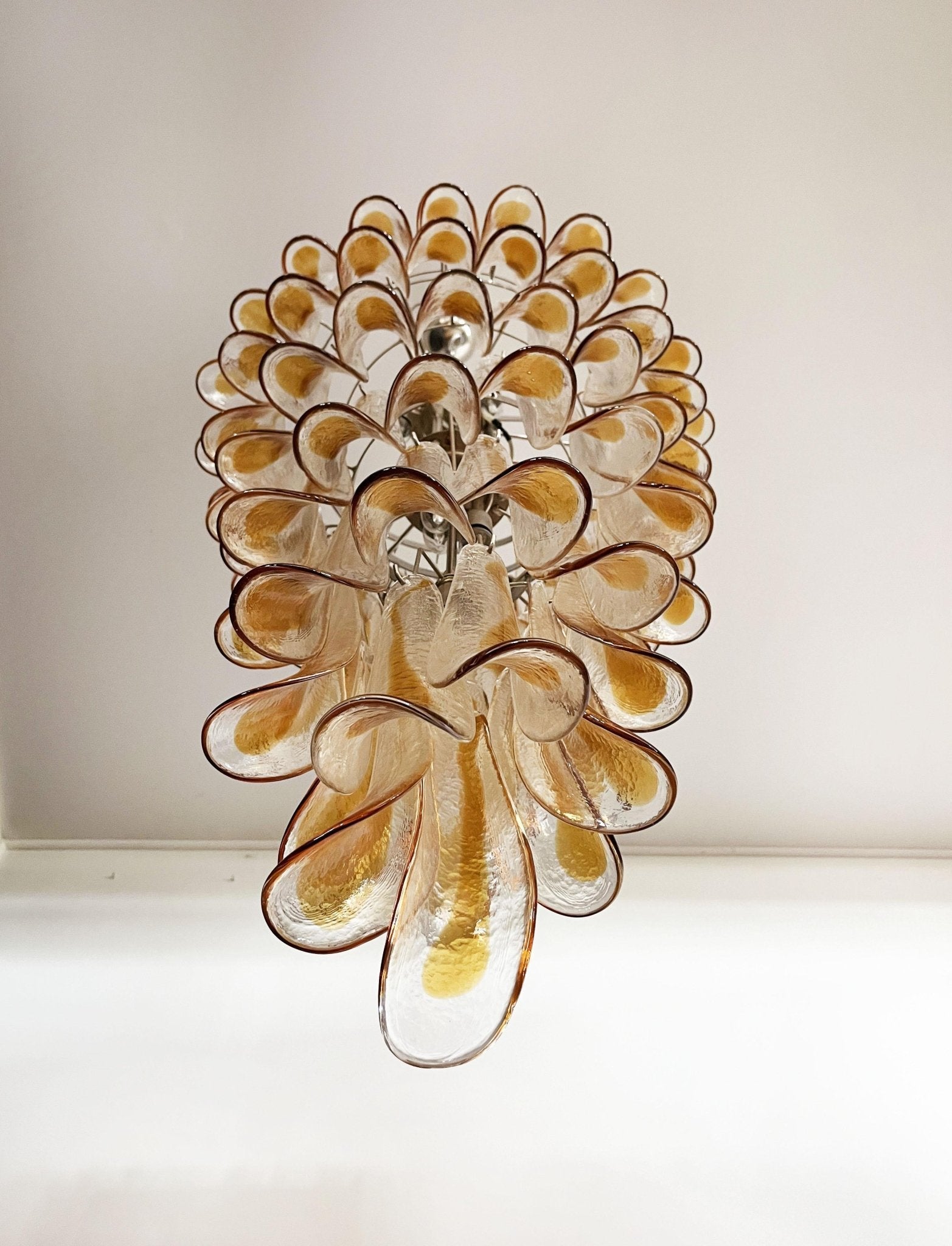 Aurora Chandelier Gold Murano Glass Petals Layered Cascading - Blowlighting