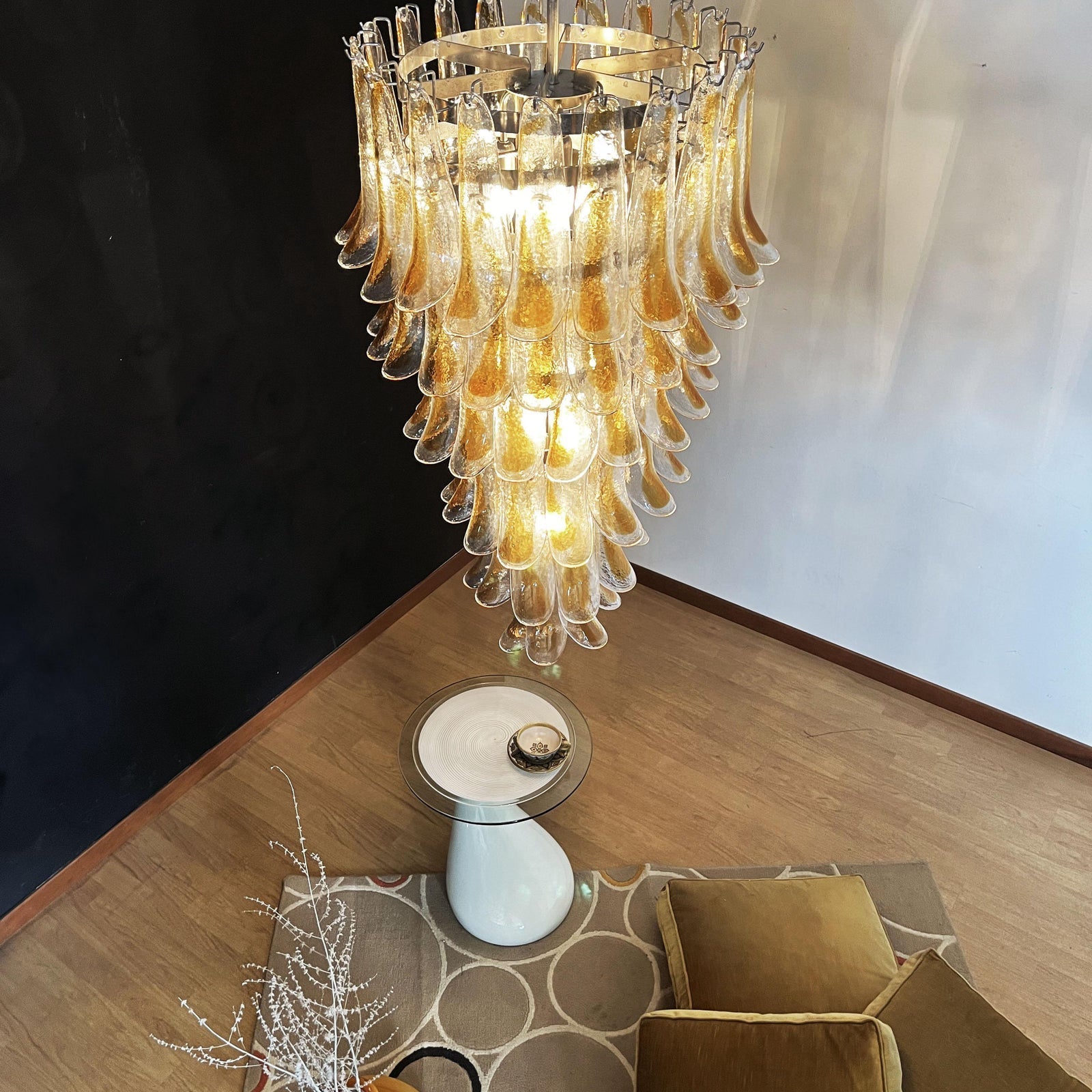 Aurora Chandelier Gold Murano Glass Petals Layered Cascading - Blowlighting