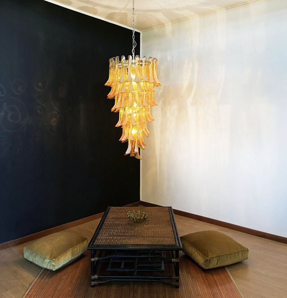 Aurora Chandelier Gold Murano Glass Petals Layered Cascading - Blowlighting