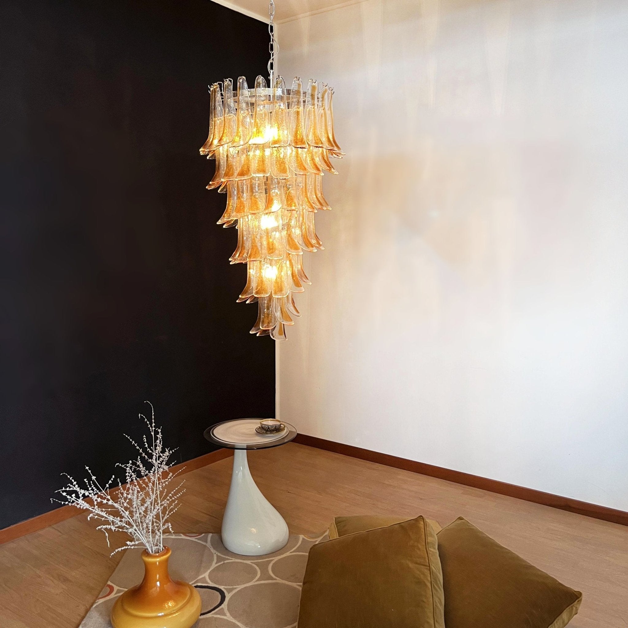Aurora Chandelier Gold Murano Glass Petals Layered Cascading - Blowlighting