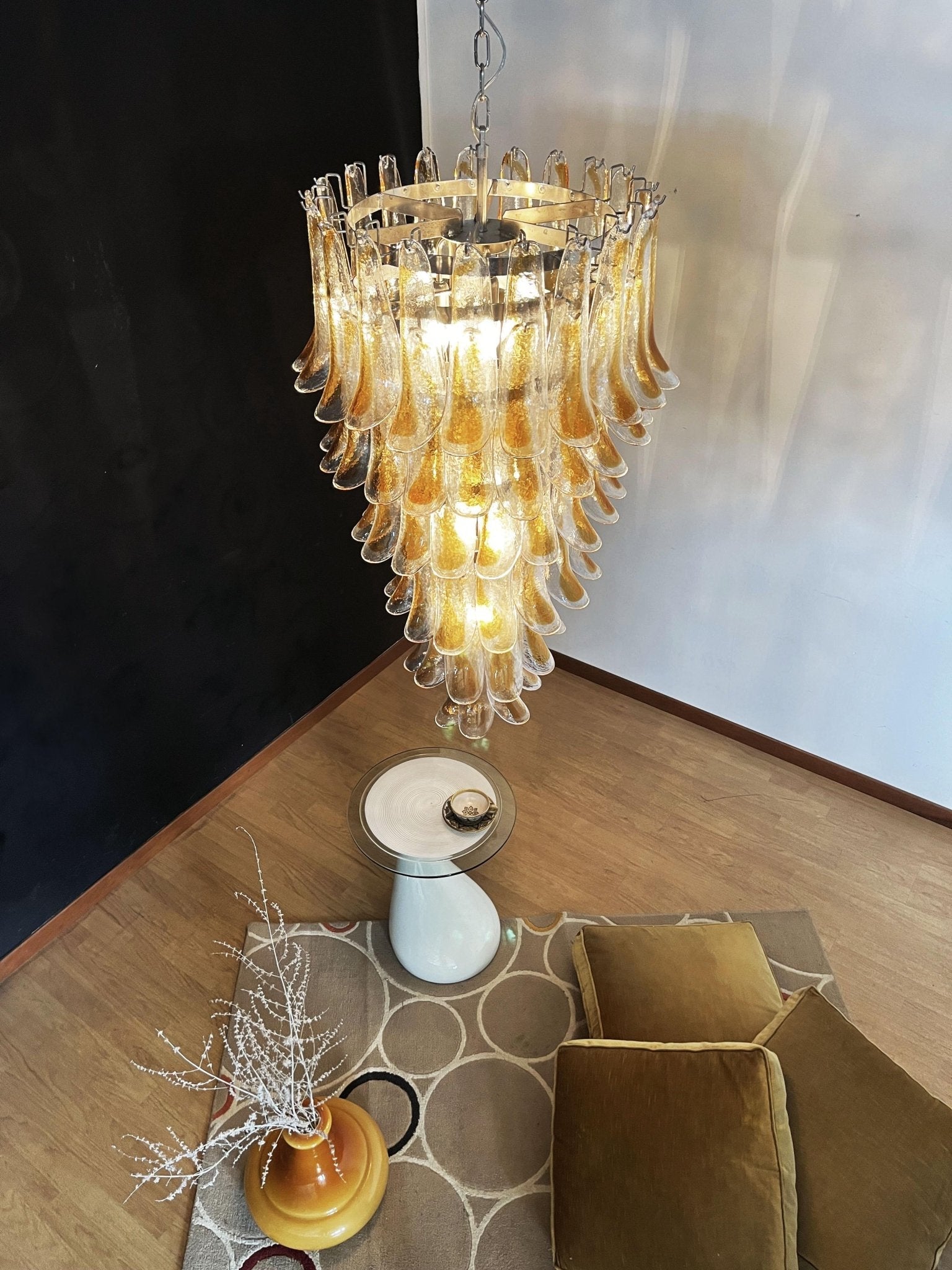 Aurora Chandelier Gold Murano Glass Petals Layered Cascading - Blowlighting